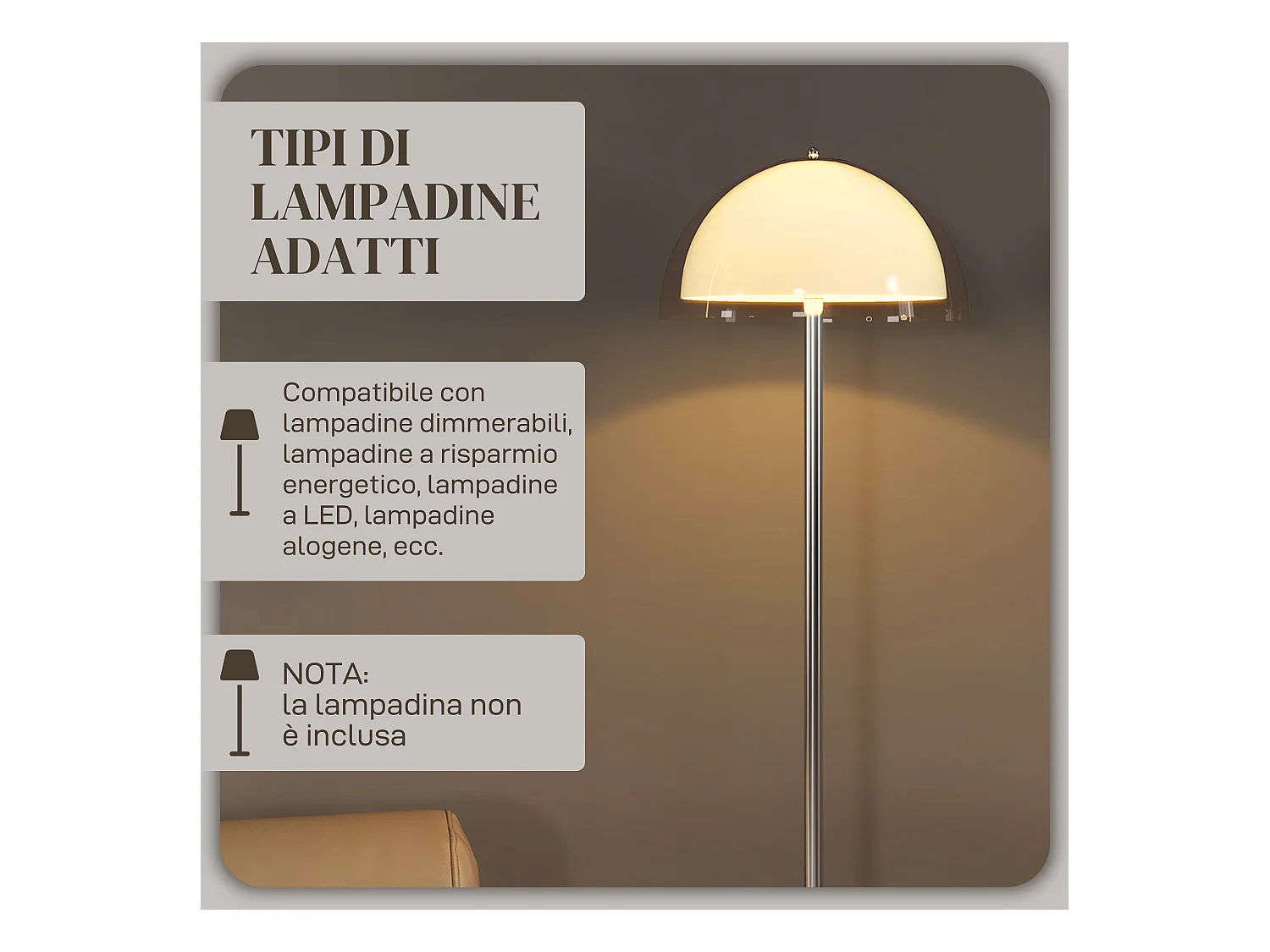 Lampada a piantana con paralume 2 strati in metallo e acrilico bianca