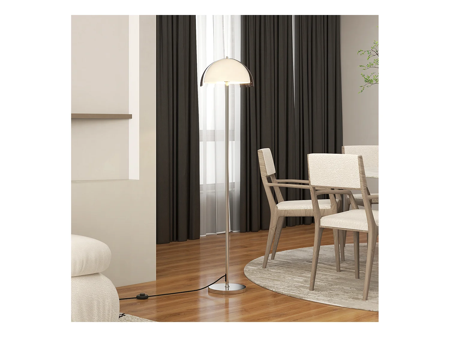 Lampada a piantana con paralume 2 strati in metallo e acrilico bianca