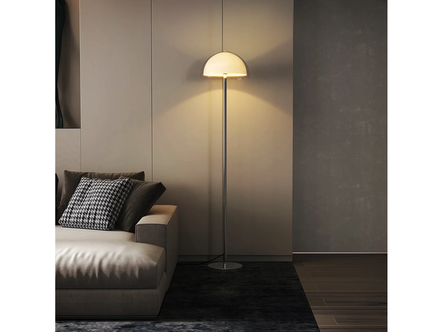 Lampada a piantana con paralume 2 strati in metallo e acrilico bianca