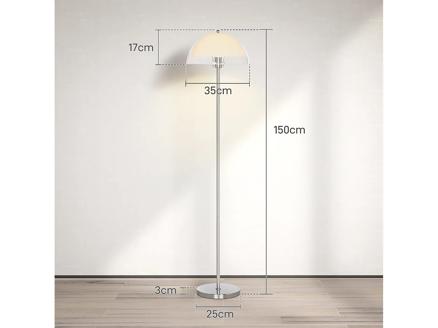 Lampada a piantana con paralume 2 strati in metallo e acrilico bianca