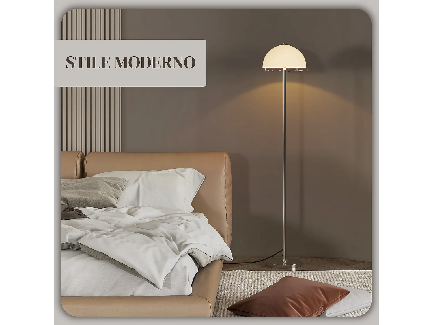 Lampada a piantana con paralume 2 strati in metallo e acrilico bianca