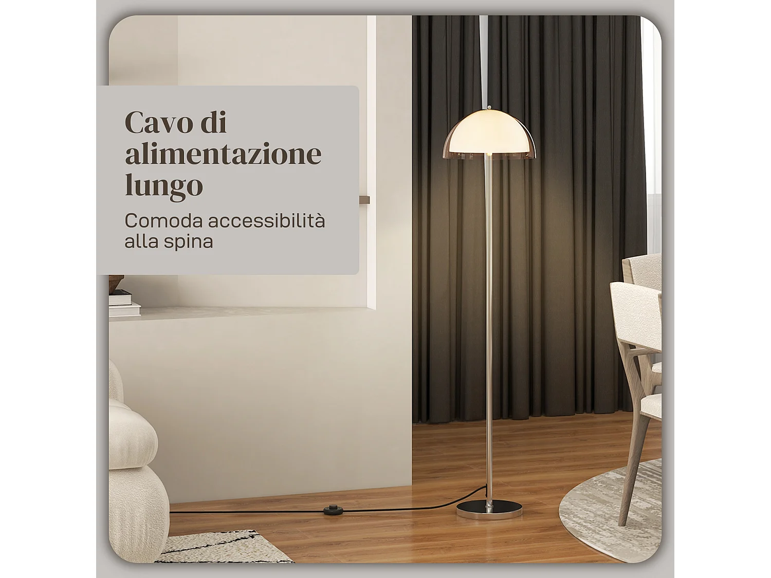 Lampada a piantana con paralume 2 strati in metallo e acrilico bianca