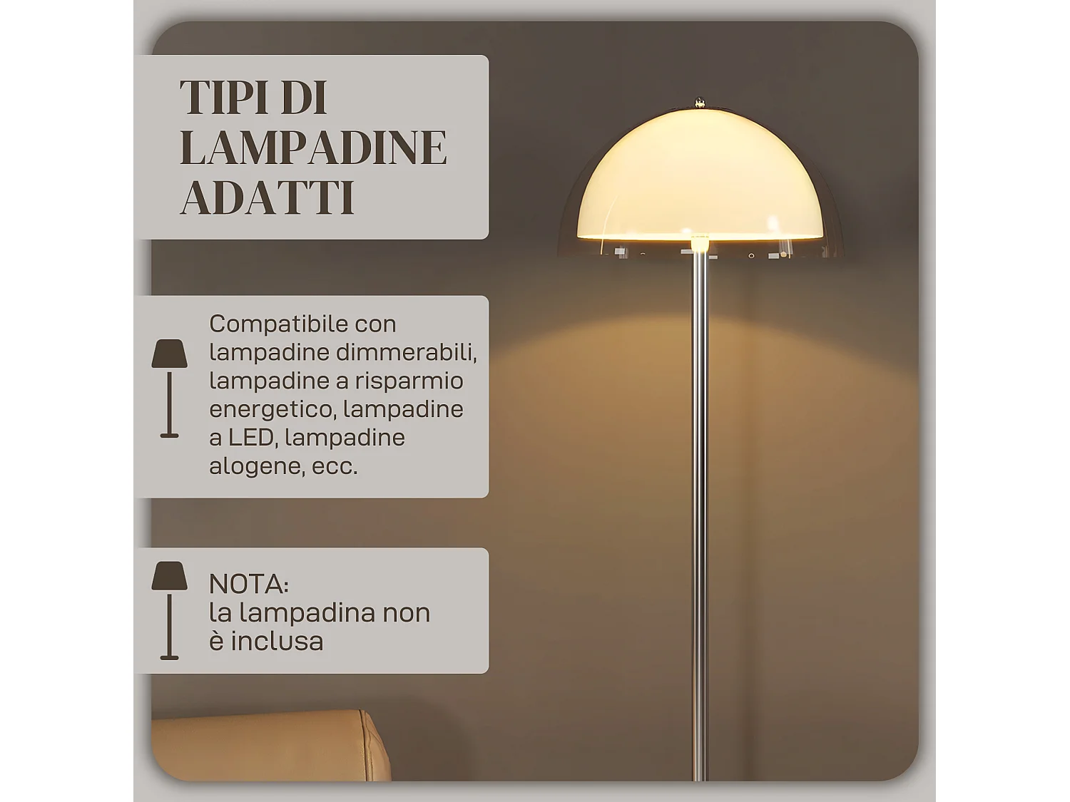 Lampada a piantana con paralume 2 strati in metallo e acrilico bianca