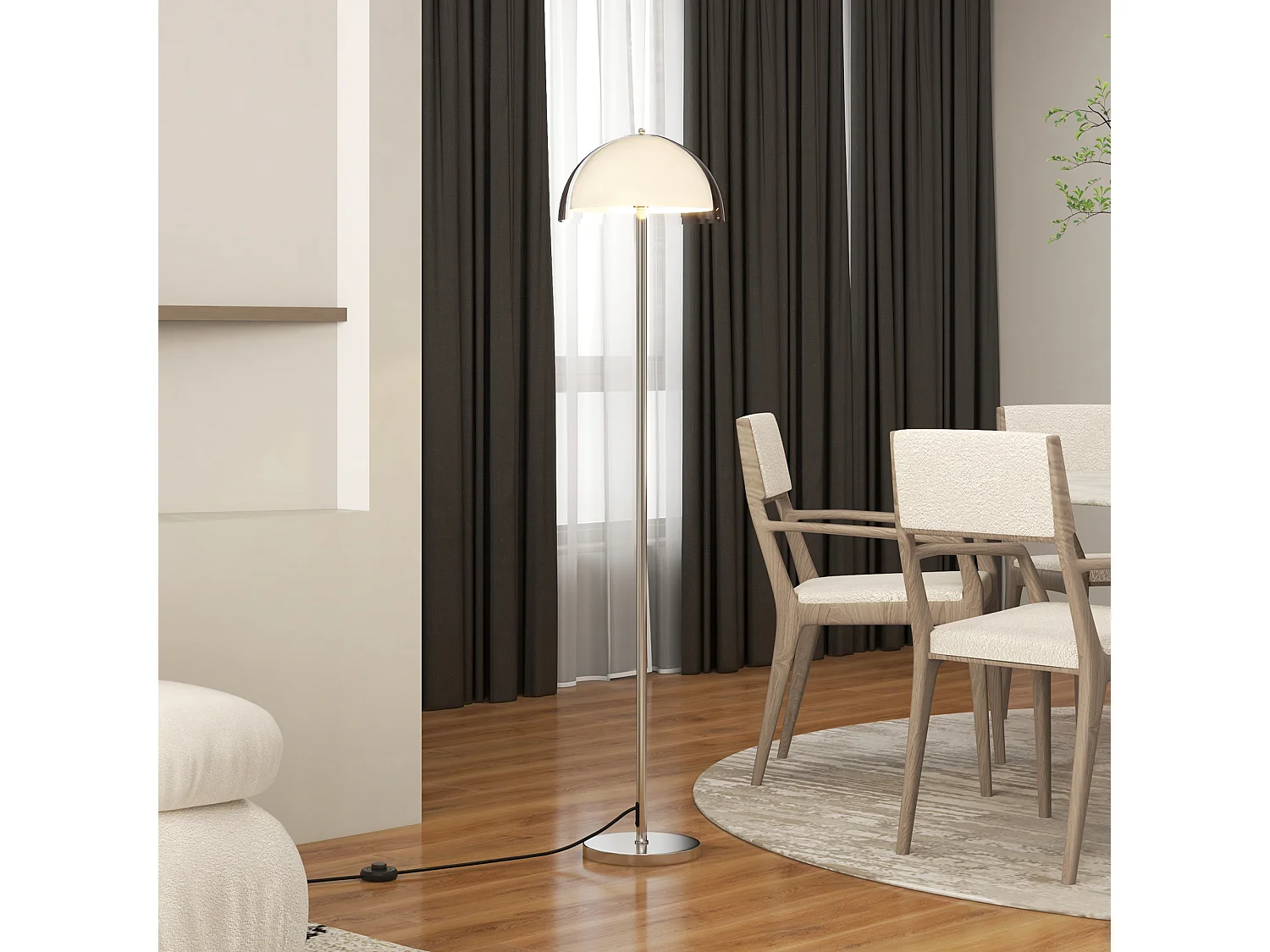 Lampada a piantana con paralume 2 strati in metallo e acrilico bianca