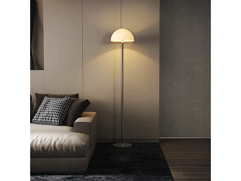 Lampada a piantana con paralume 2 strati in metallo e acrilico bianca