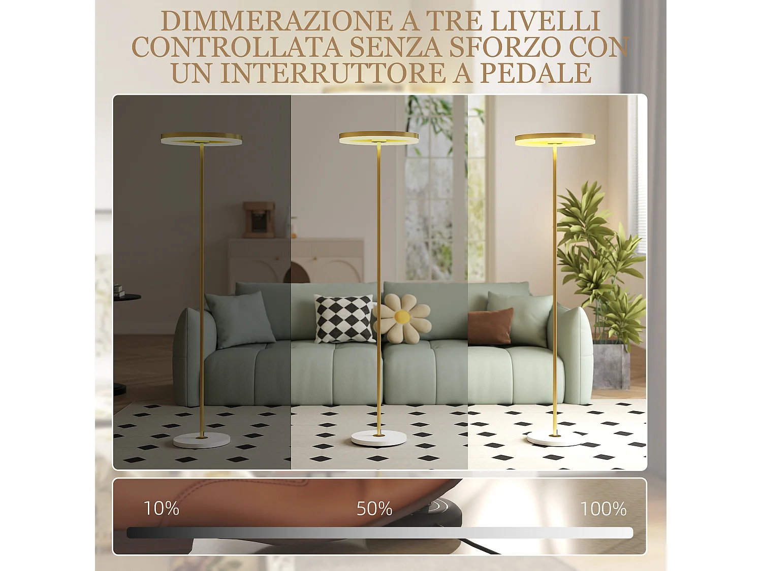 Lampada da terra con luce dimmerabile e 3 luminosità oro