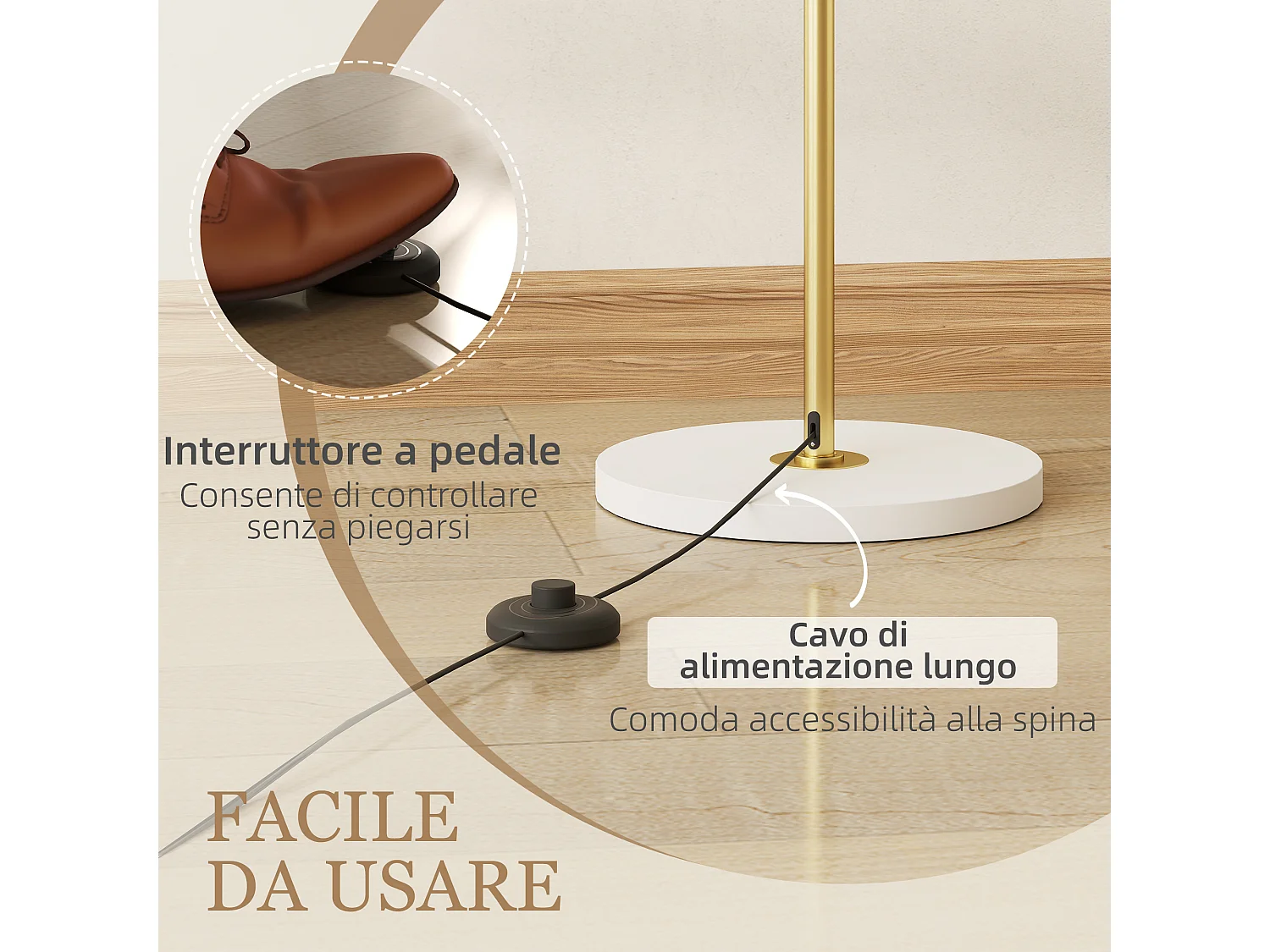 Lampada da terra con luce dimmerabile e 3 luminosità oro