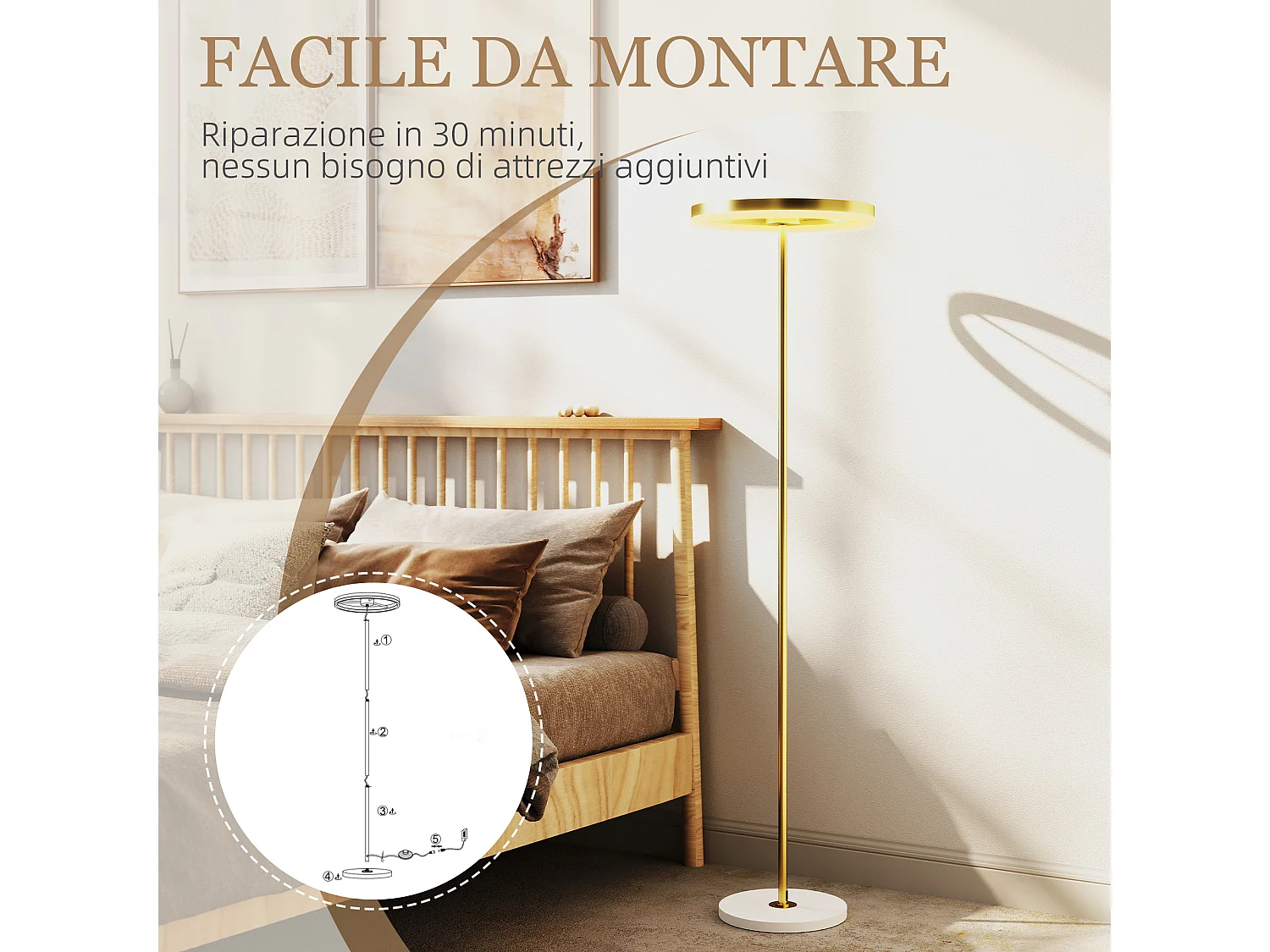 Lampada da terra con luce dimmerabile e 3 luminosità oro