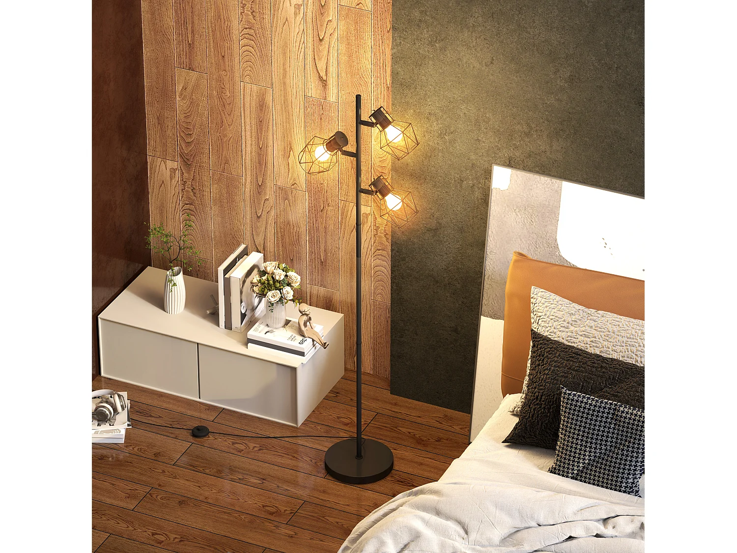 Lampada da terra 40w con 3 luci regolabili in metallo nero