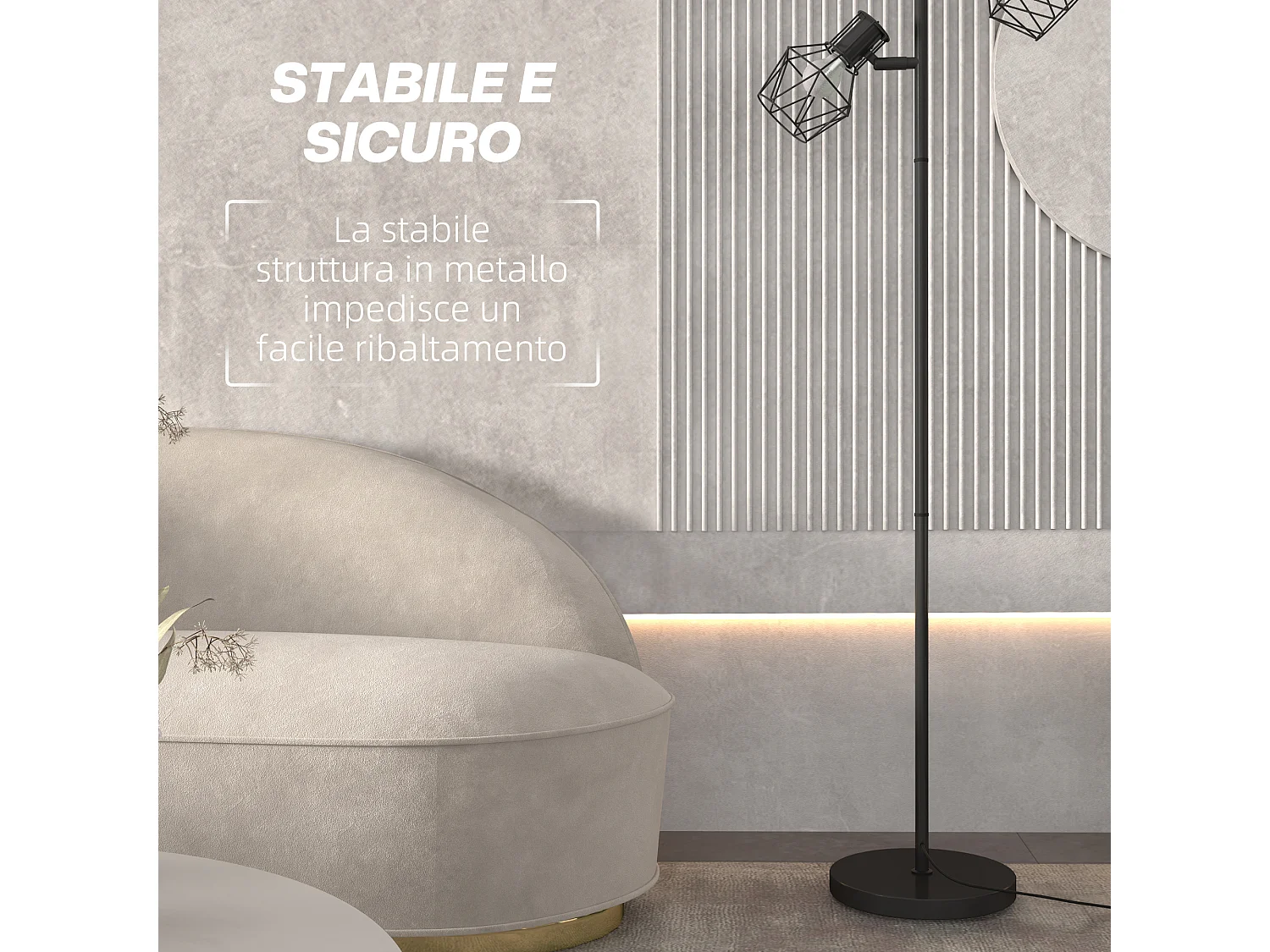 Lampada da terra 40w con 3 luci regolabili in metallo nero