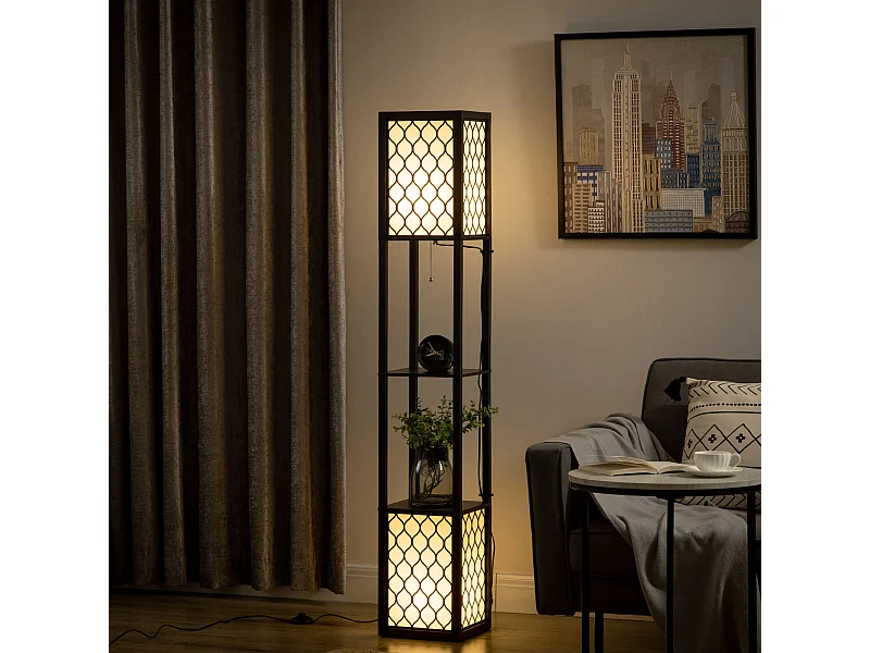 Lampada da terra a colonna in mdf e plastica pp con 2 ripiani