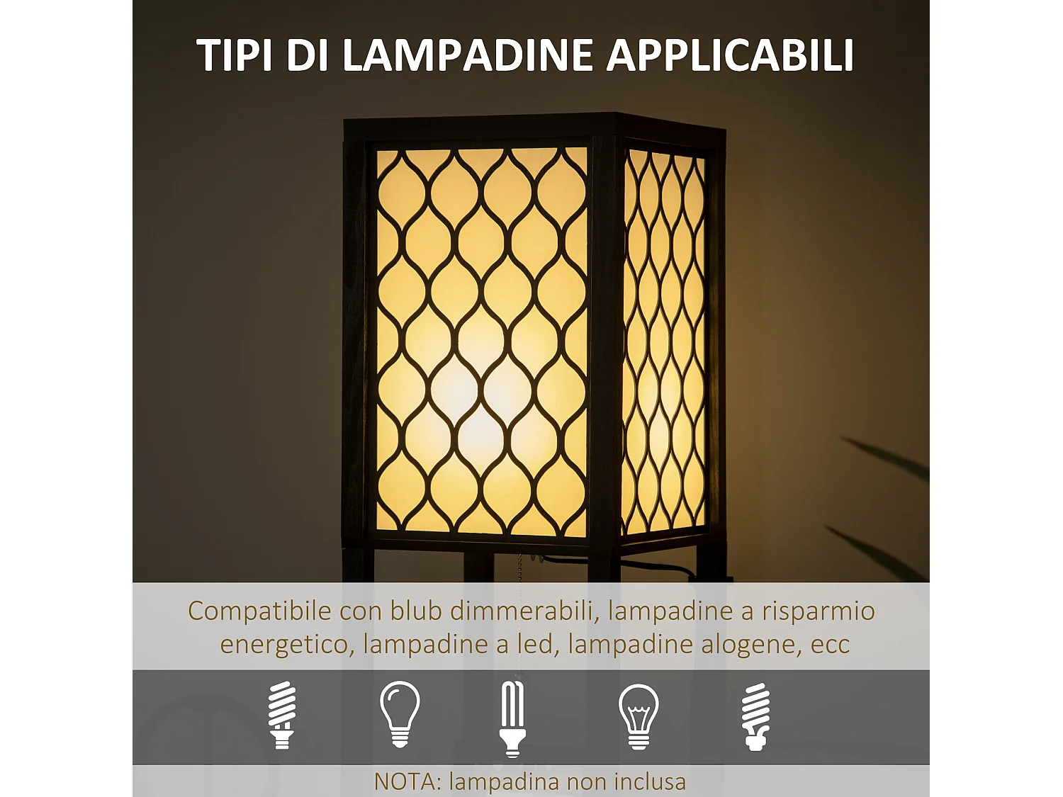 Lampada da terra a colonna in mdf e plastica pp con 2 ripiani