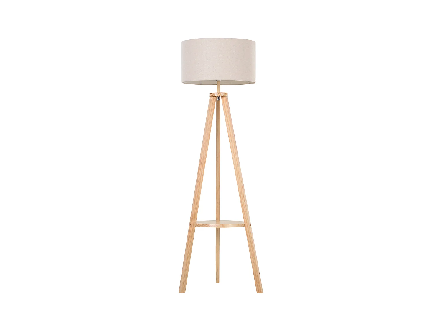 Lampada da terra con ripiano legno e paralume lino colore legno