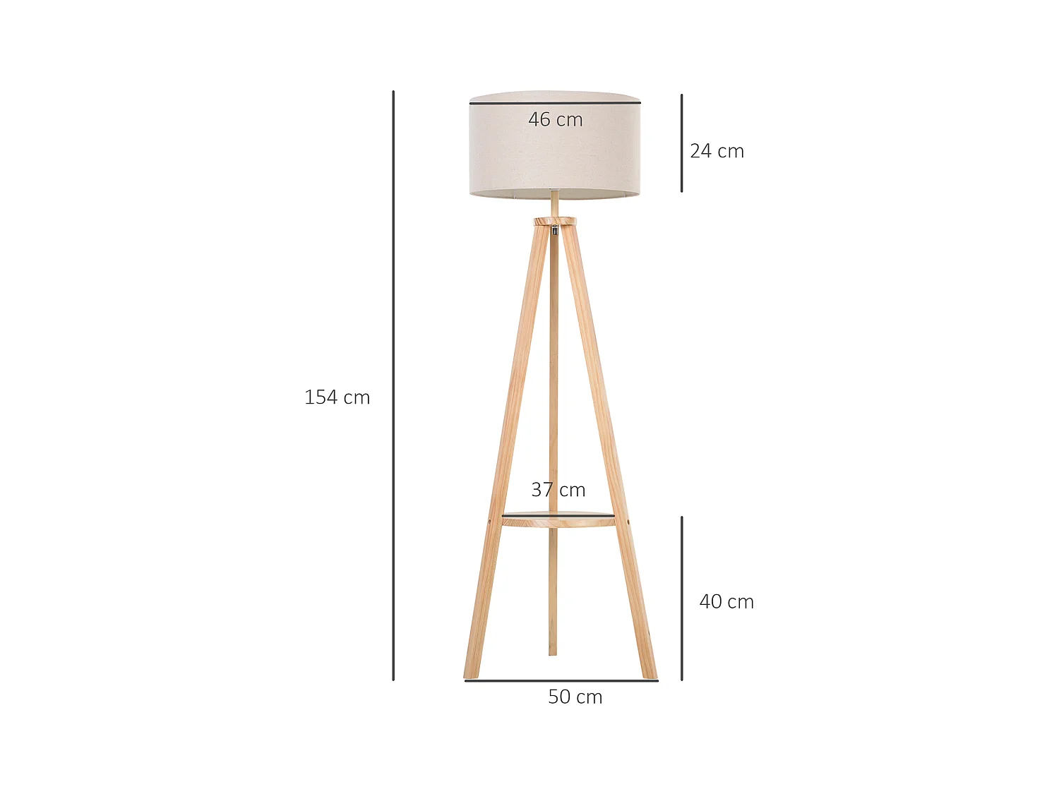 Lampada da terra con ripiano legno e paralume lino colore legno