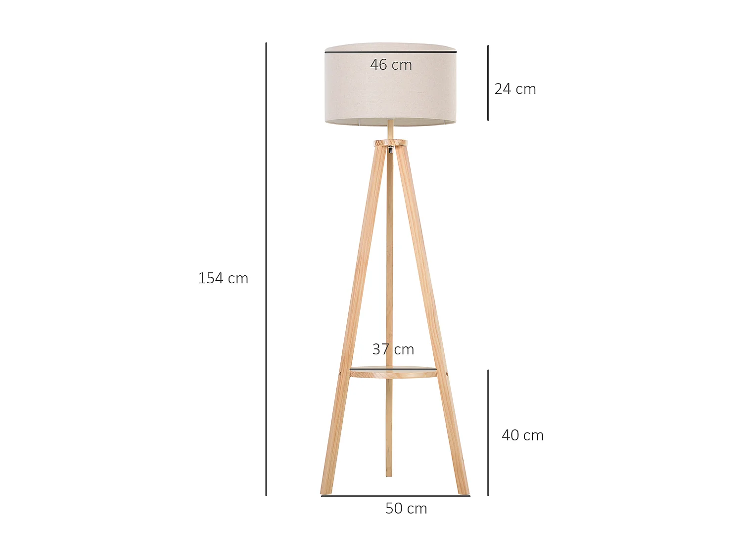 Lampada da terra con ripiano legno e paralume lino colore legno