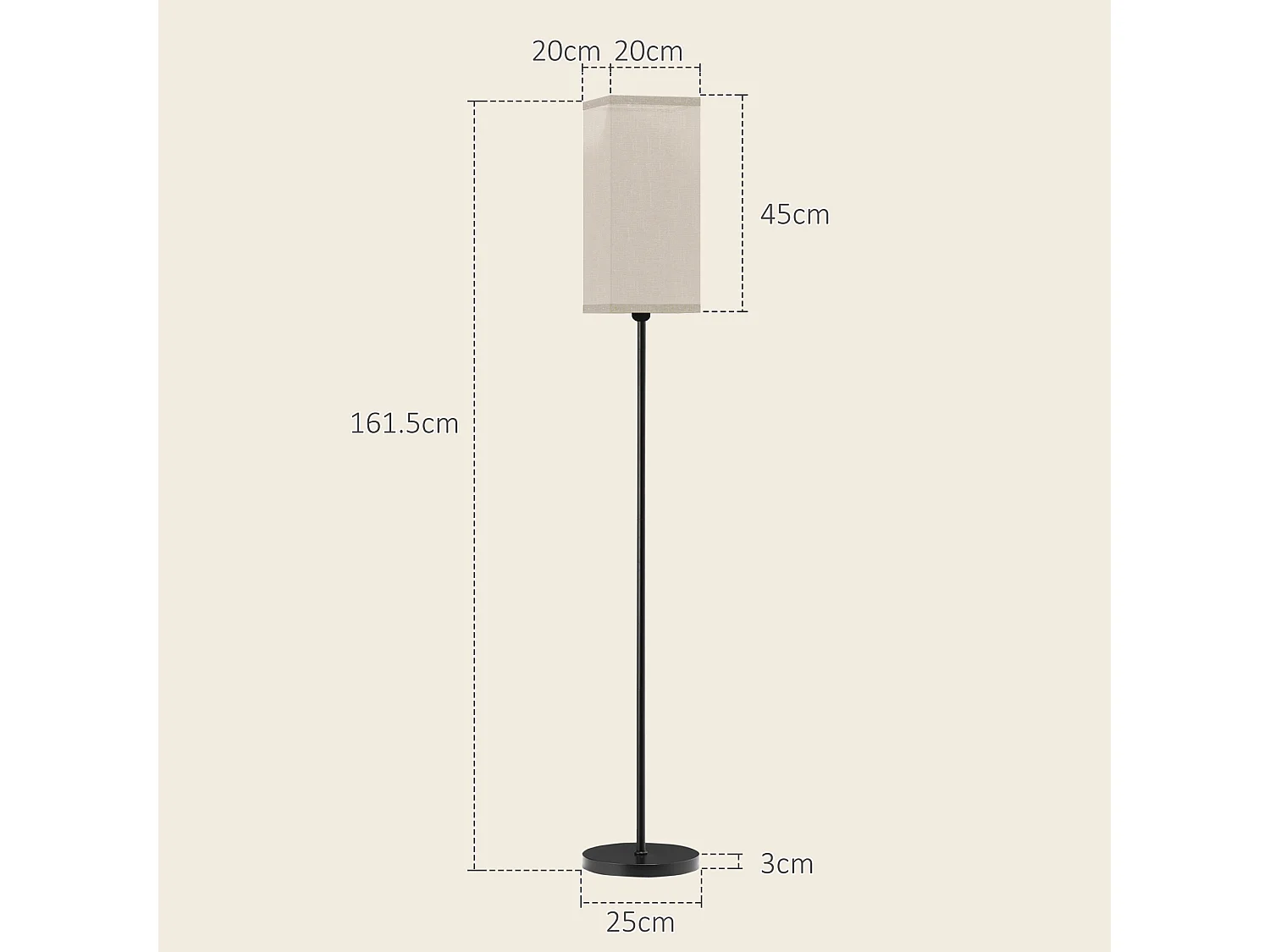 Lampada da terra in tessuto con interruttore a pedale nero e beige
