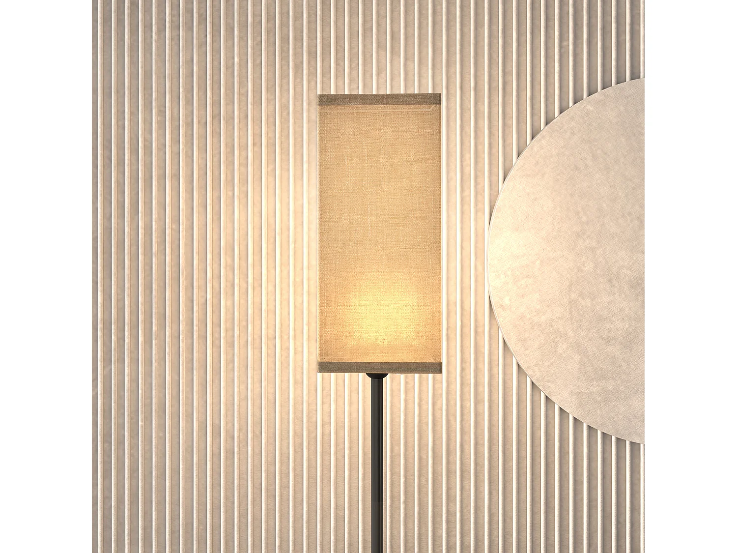 Lampada da terra in tessuto con interruttore a pedale nero e beige