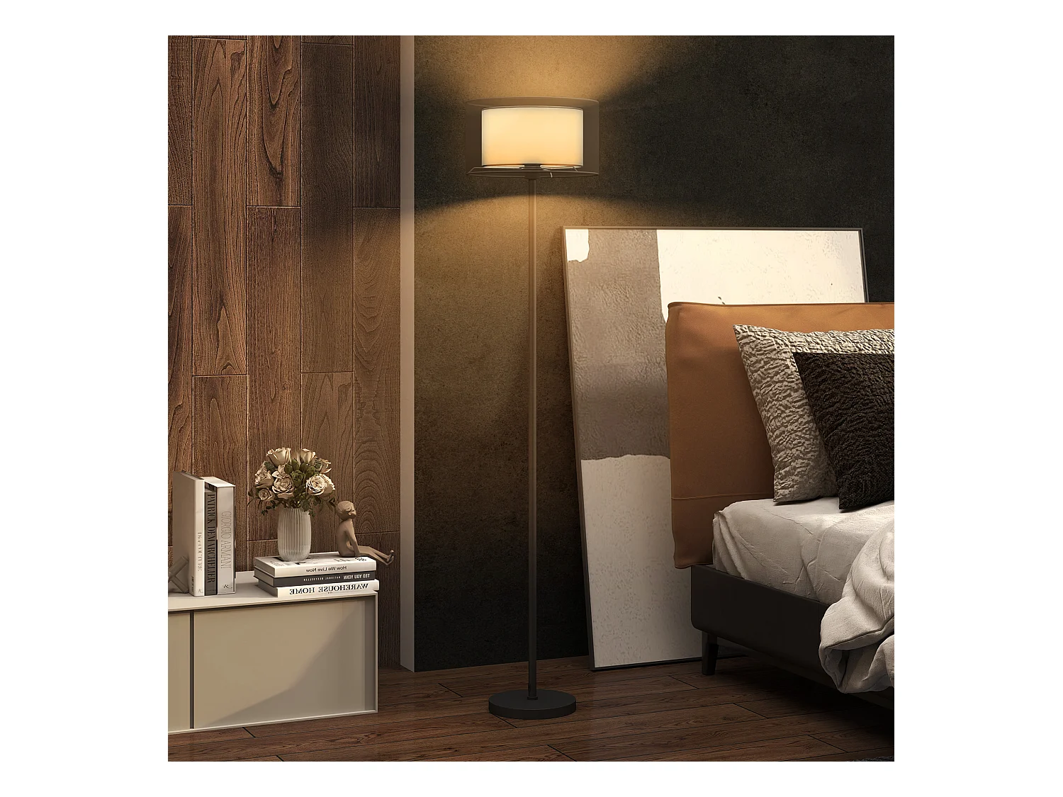 Lampada da terra moderna con doppio paralume e interruttore a pedale