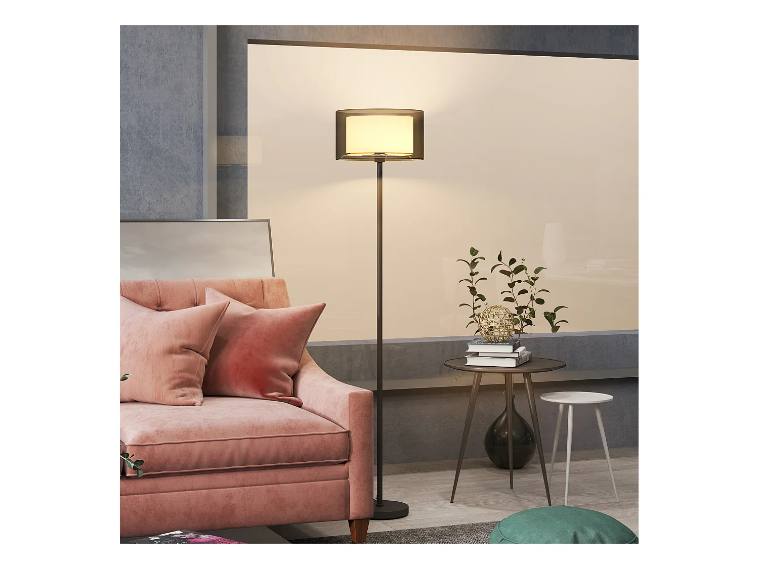 Lampada da terra moderna con doppio paralume e interruttore a pedale