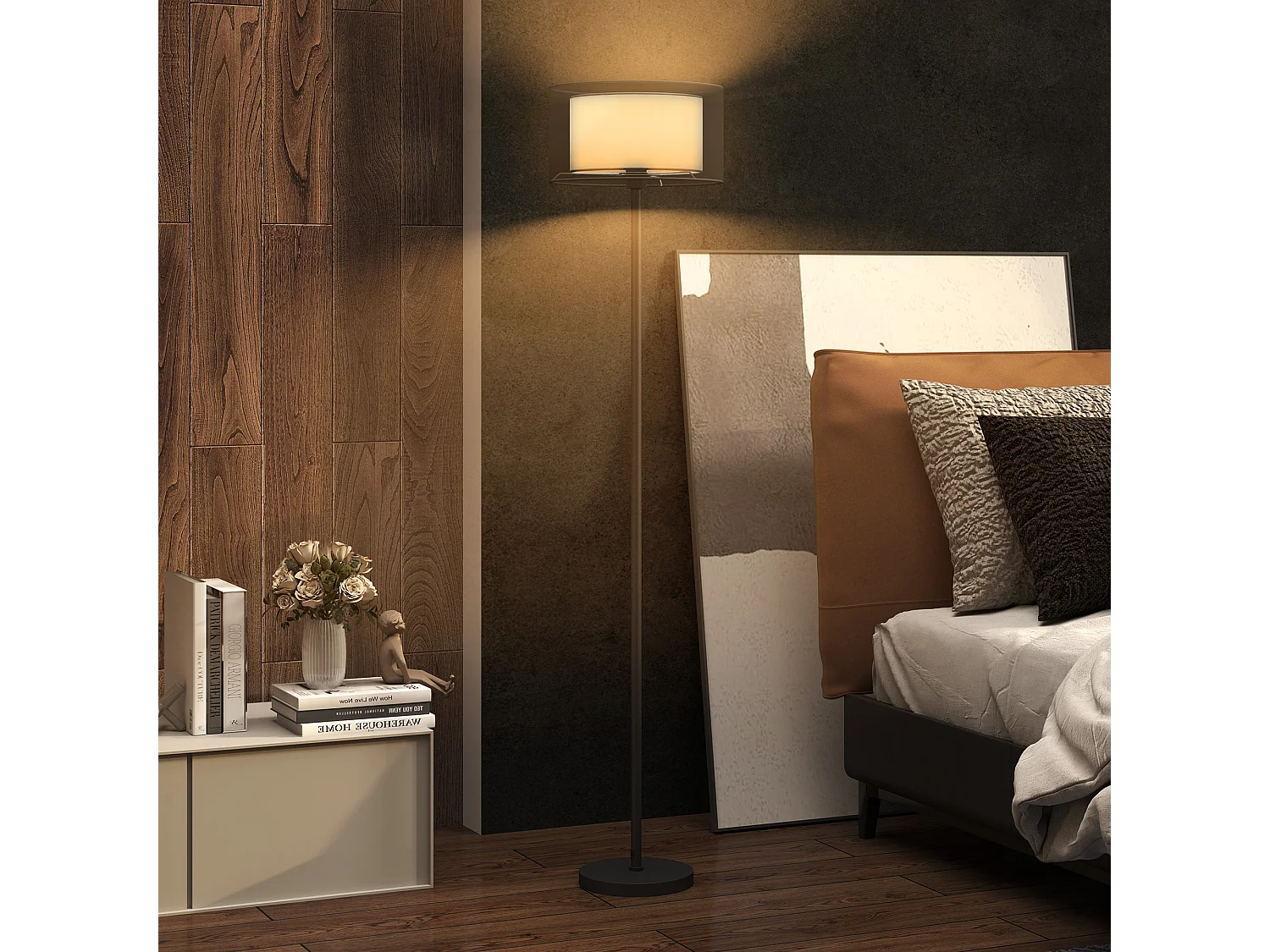 Lampada da terra moderna con doppio paralume e interruttore a pedale