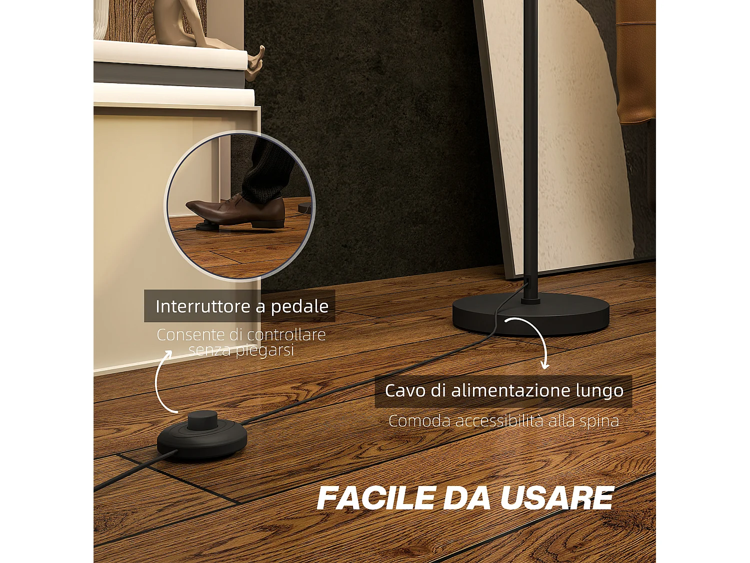 Lampada da terra moderna con doppio paralume e interruttore a pedale