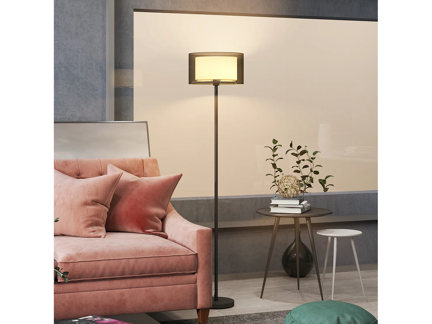 Lampada da terra moderna con doppio paralume e interruttore a pedale