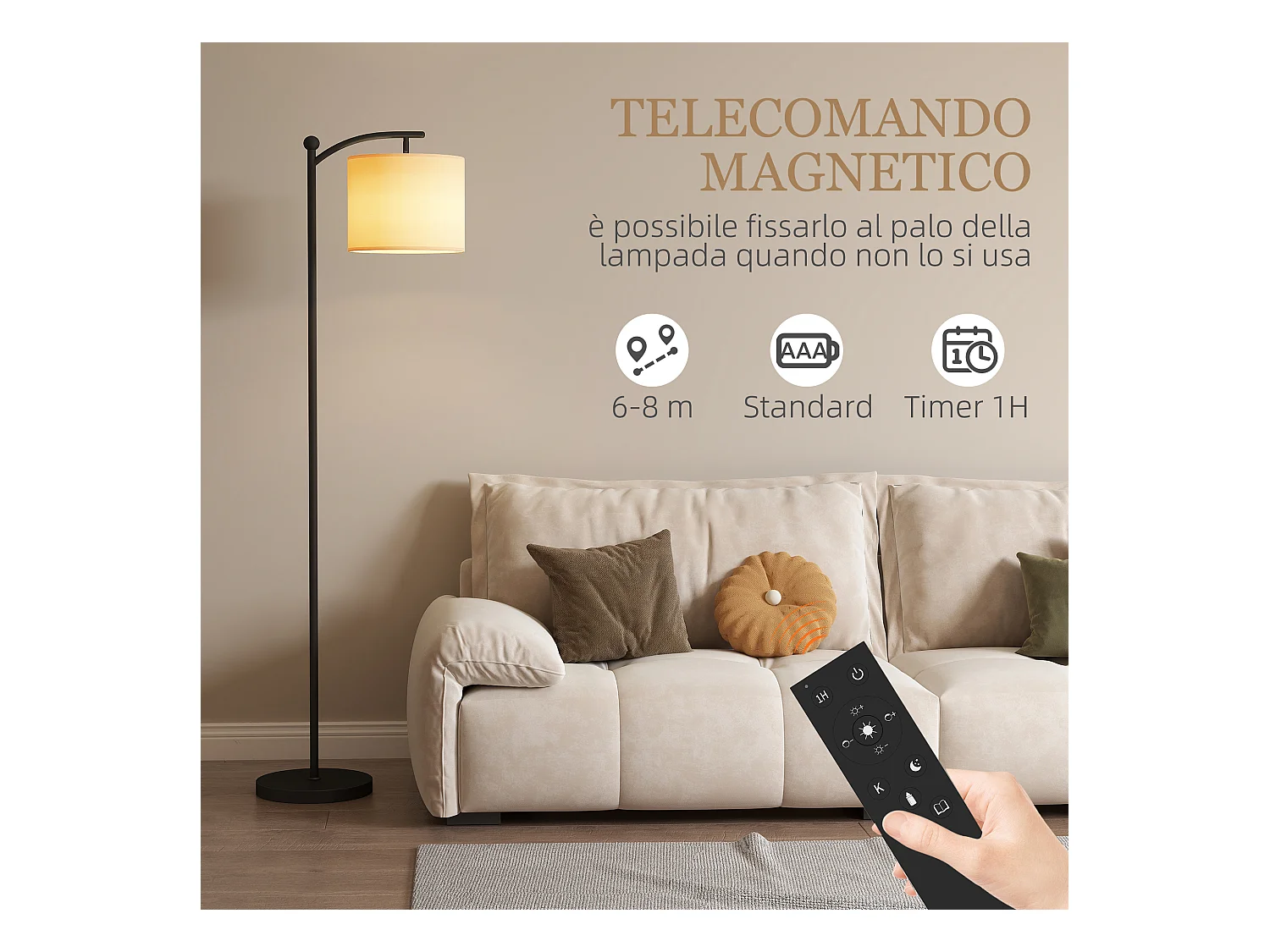 Lampada da terra led regolabile con telecomando e timer nero