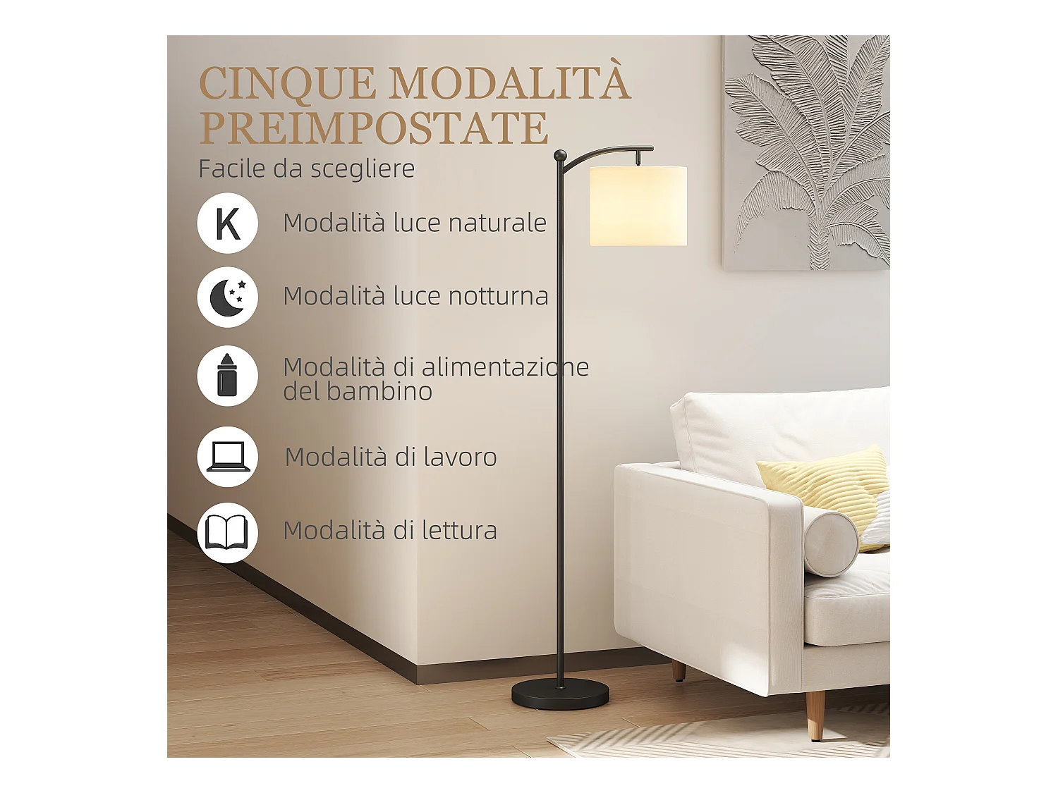 Lampada da terra led regolabile con telecomando e timer nero