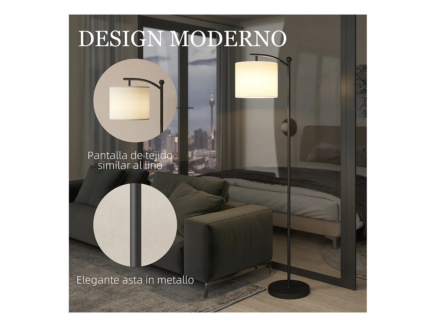 Lampada da terra led regolabile con telecomando e timer nero
