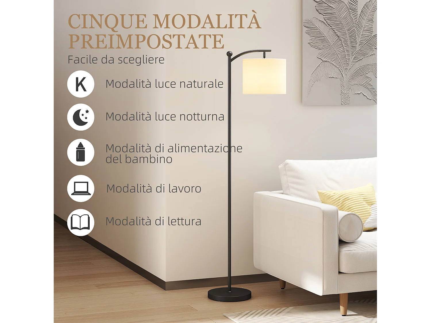 Lampada da terra led regolabile con telecomando e timer nero