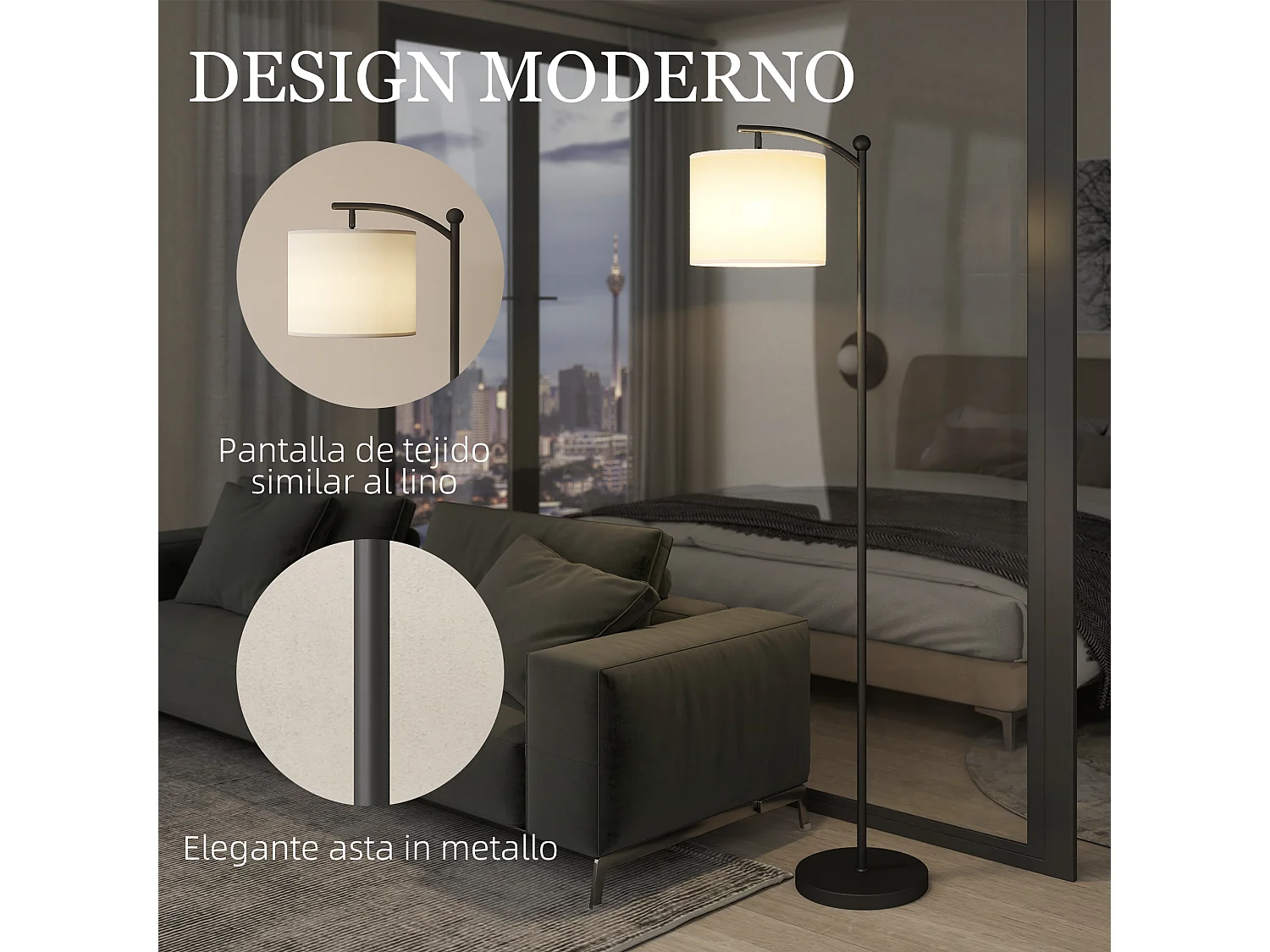 Lampada da terra led regolabile con telecomando e timer nero