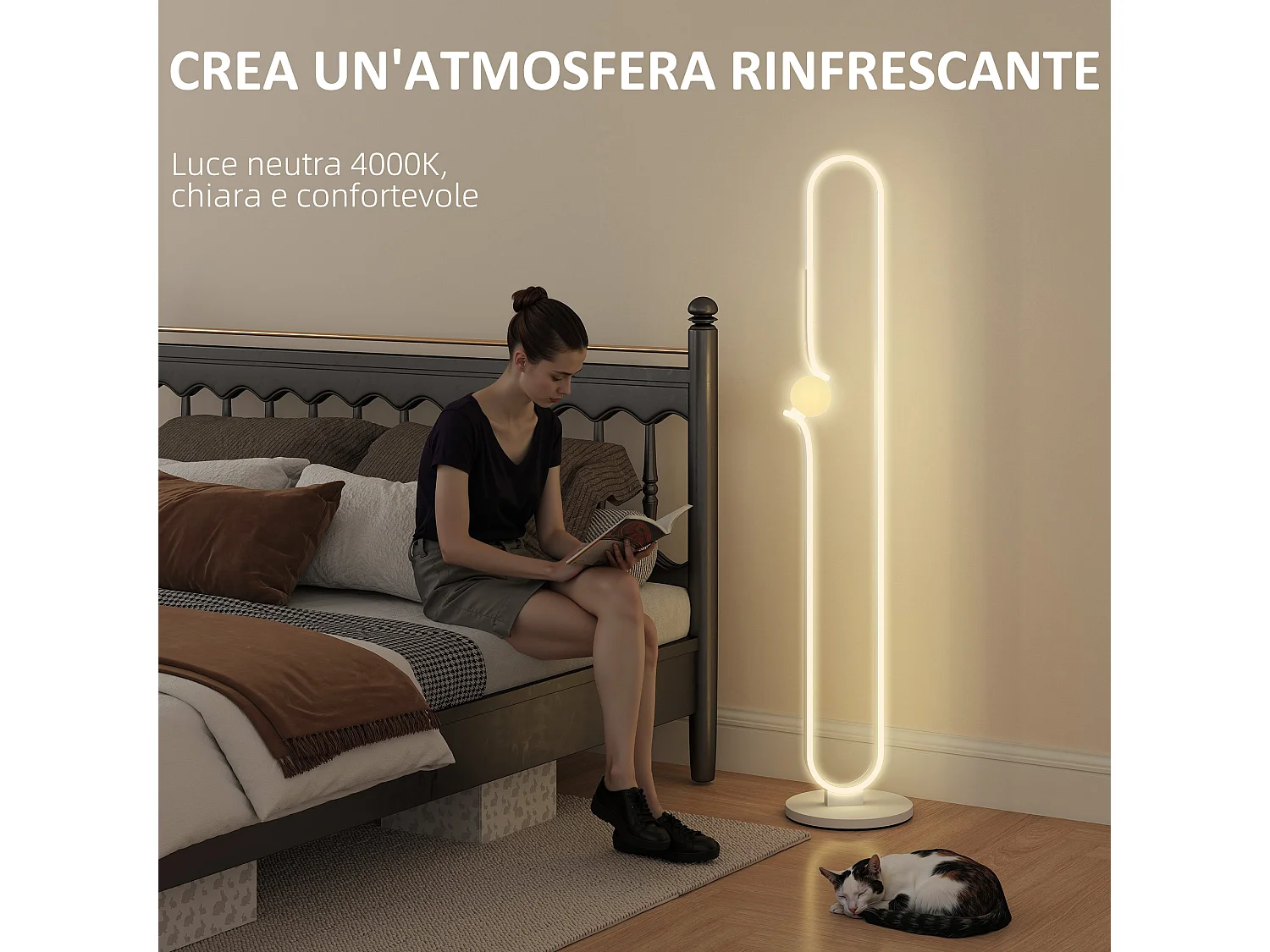 Lampada da terra a led regolabile a forma di nota musicale bianca