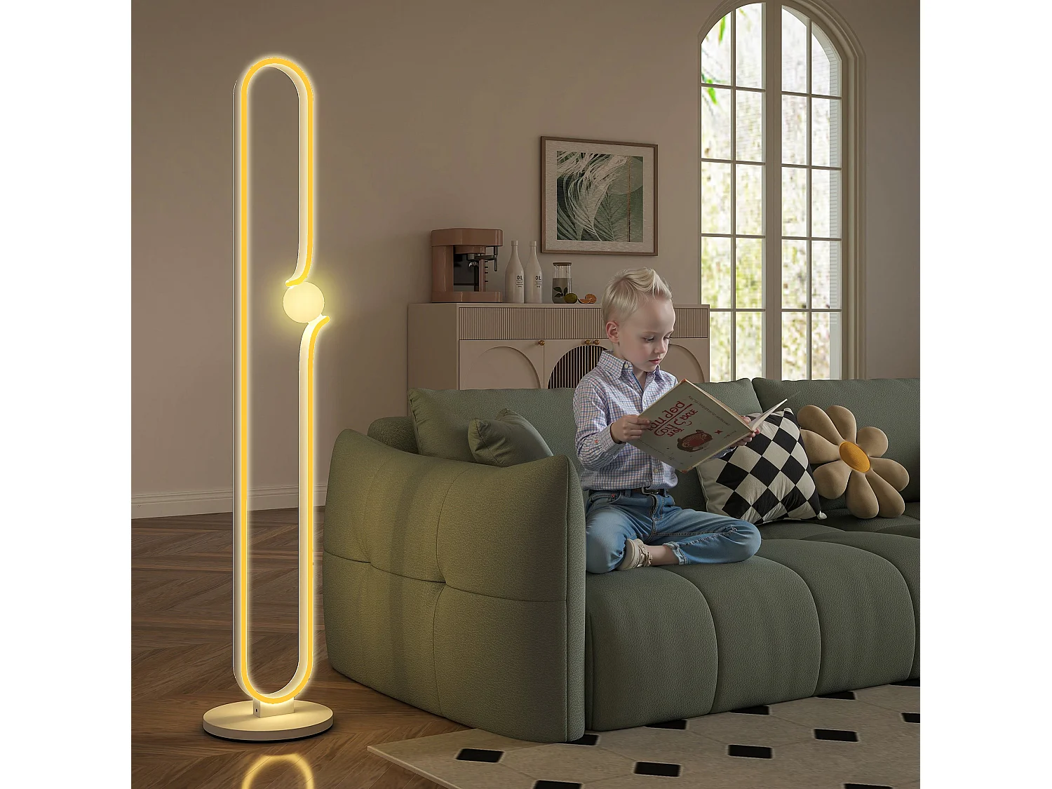 Lampada da terra a led regolabile a forma di nota musicale bianca