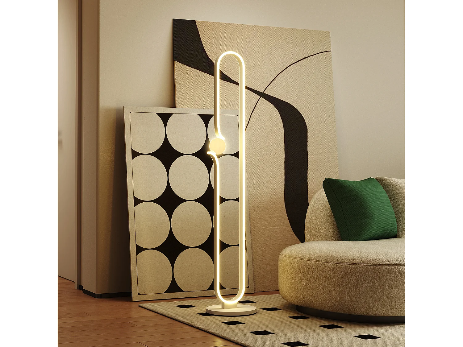 Lampada da terra a led regolabile a forma di nota musicale bianca