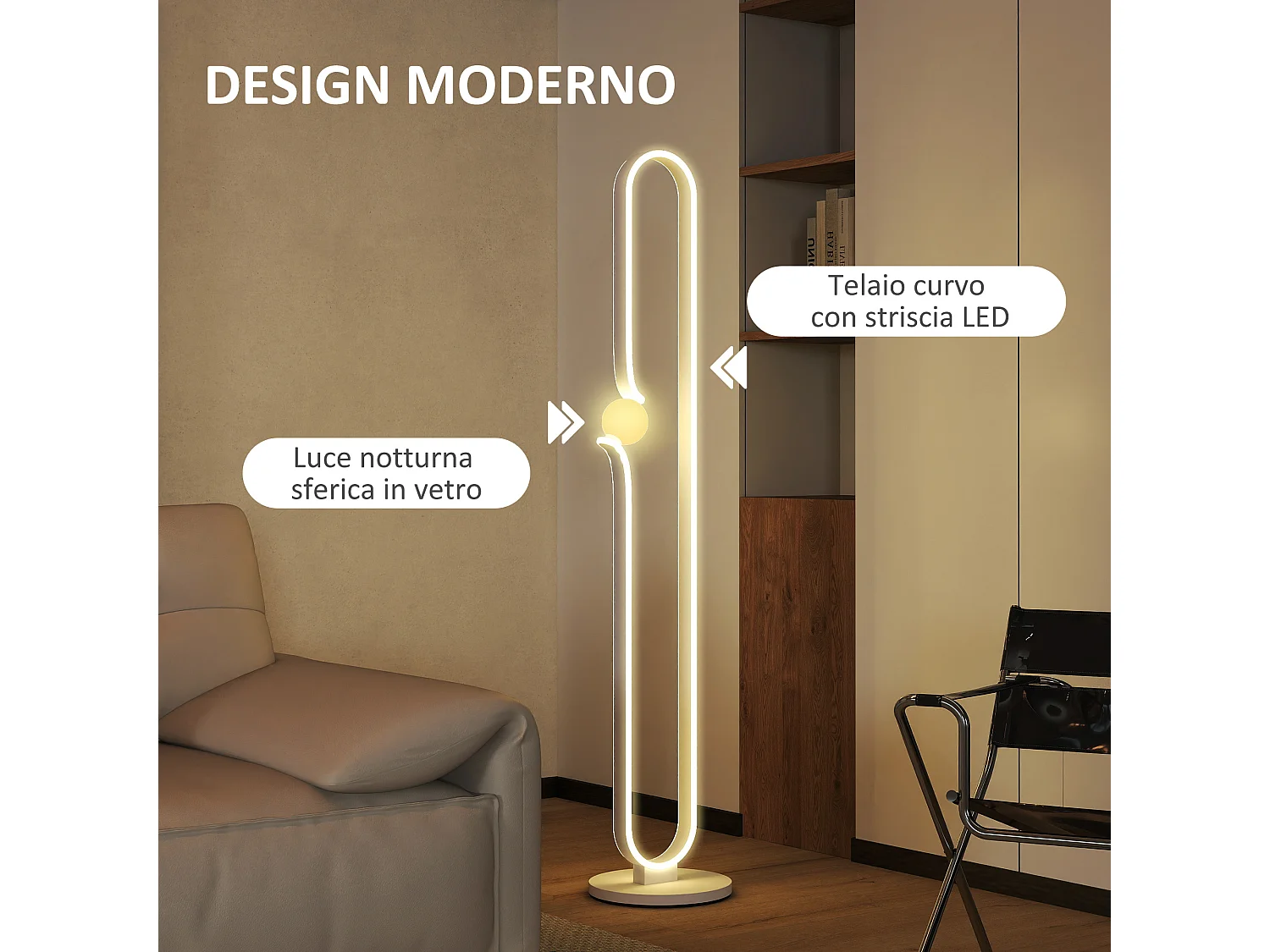 Lampada da terra a led regolabile a forma di nota musicale bianca