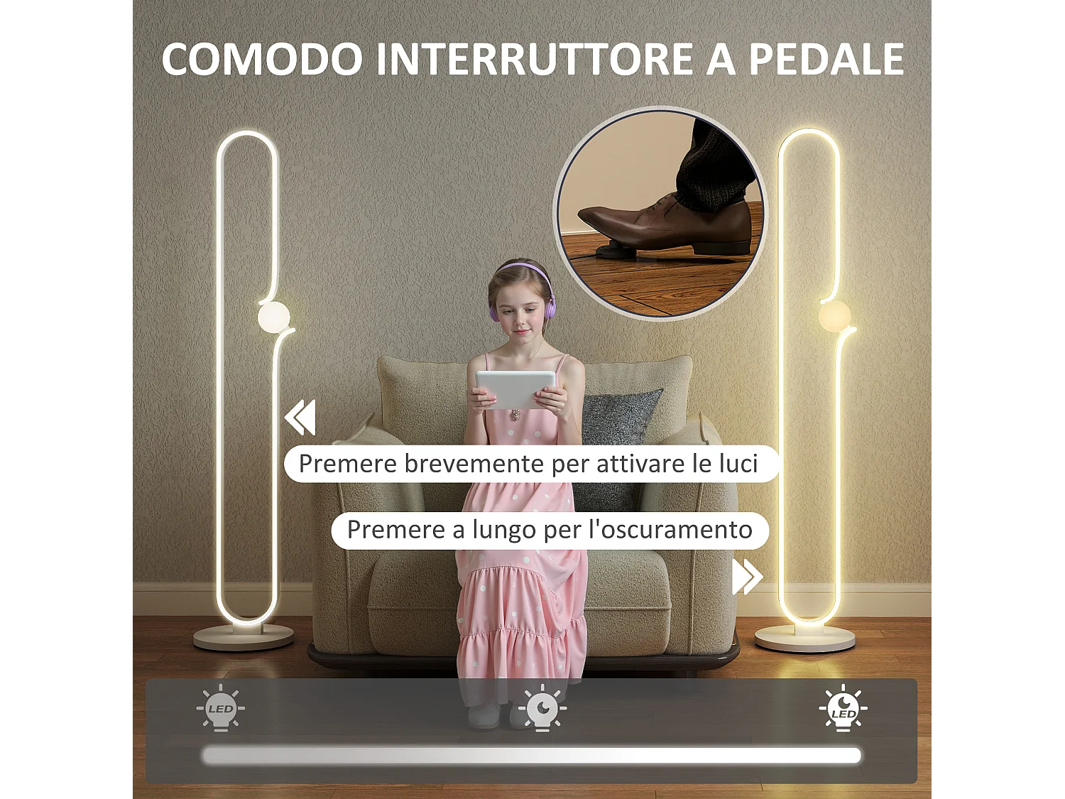 Lampada da terra a led regolabile a forma di nota musicale bianca
