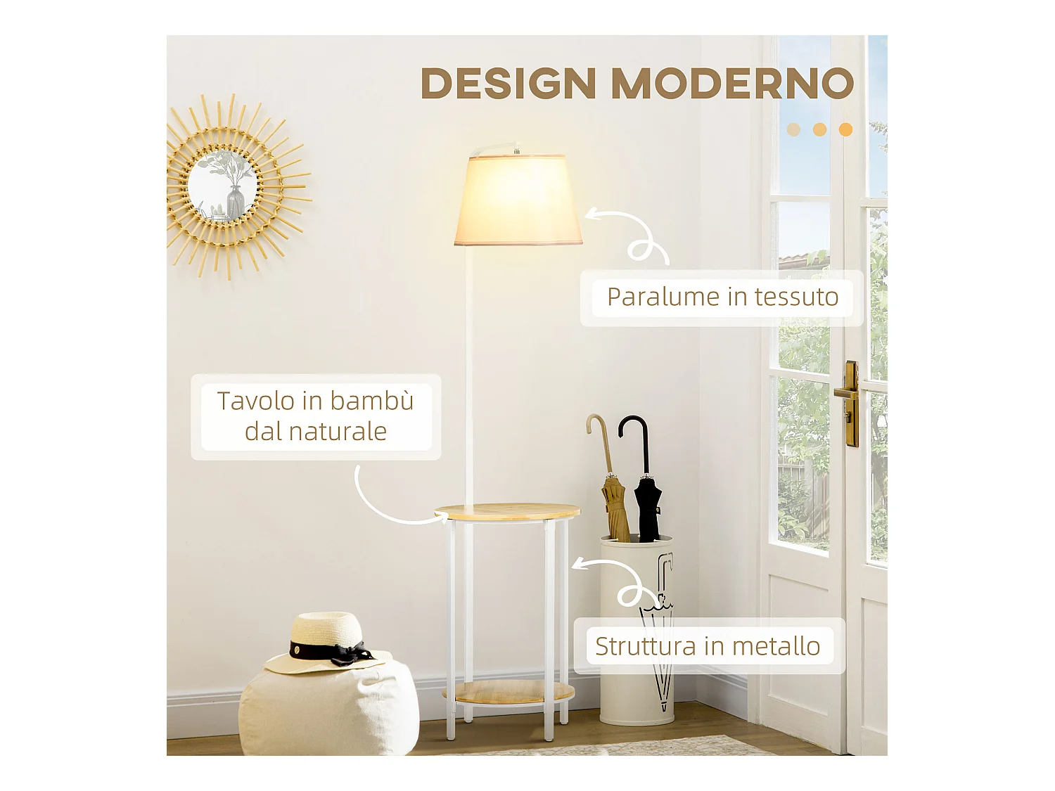 Lampada da terra con tavolino a 2 livelli per soggiorno camera