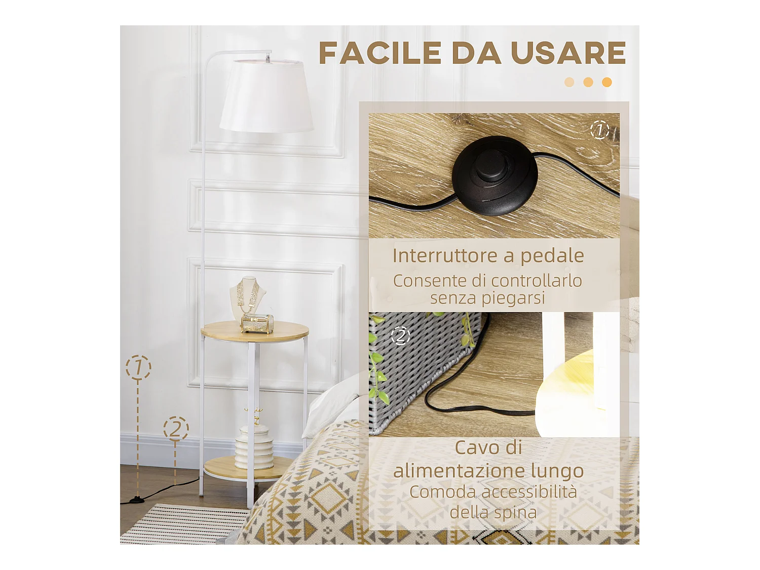 Lampada da terra con tavolino a 2 livelli per soggiorno camera