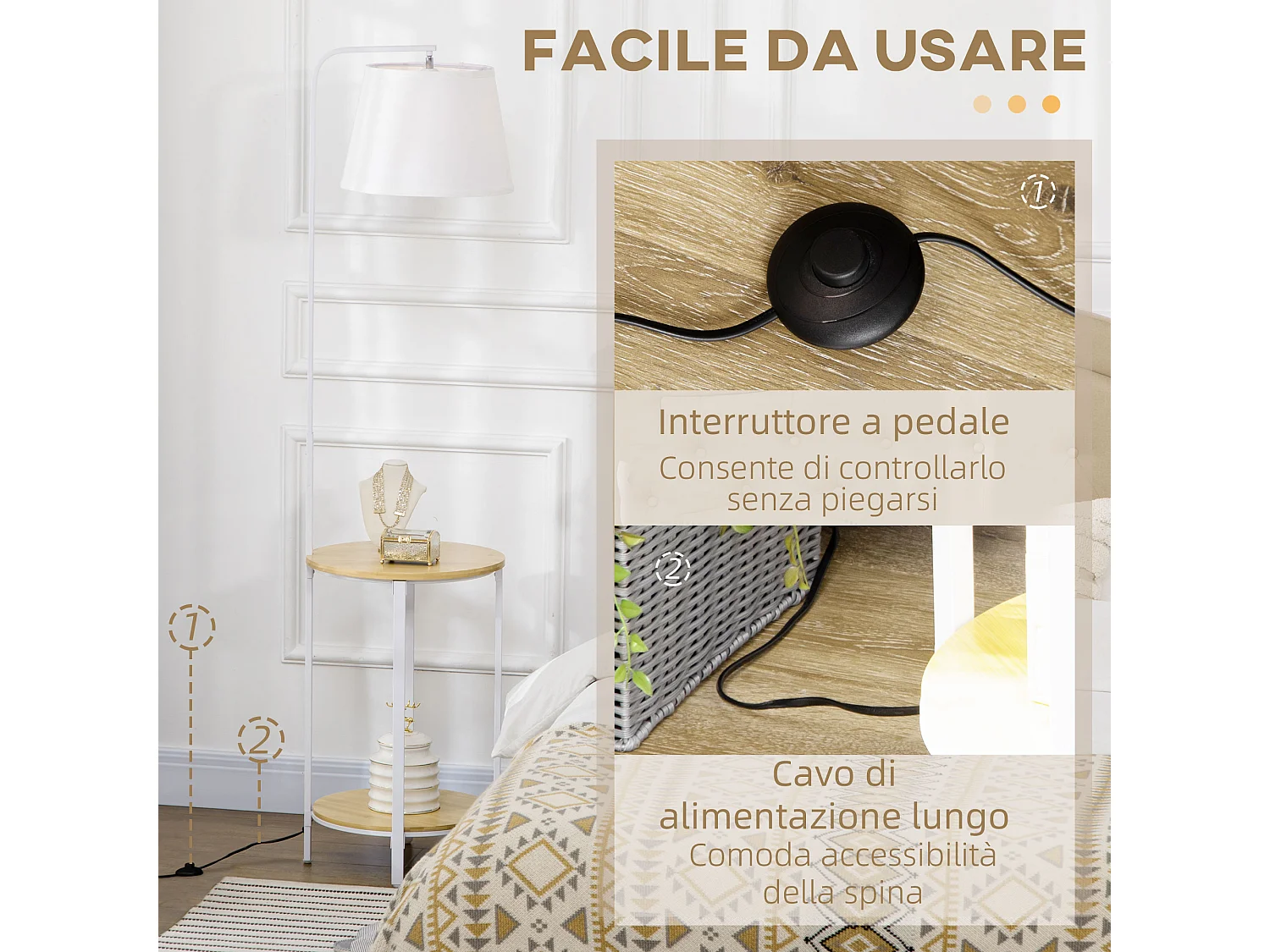 Lampada da terra con tavolino a 2 livelli per soggiorno camera