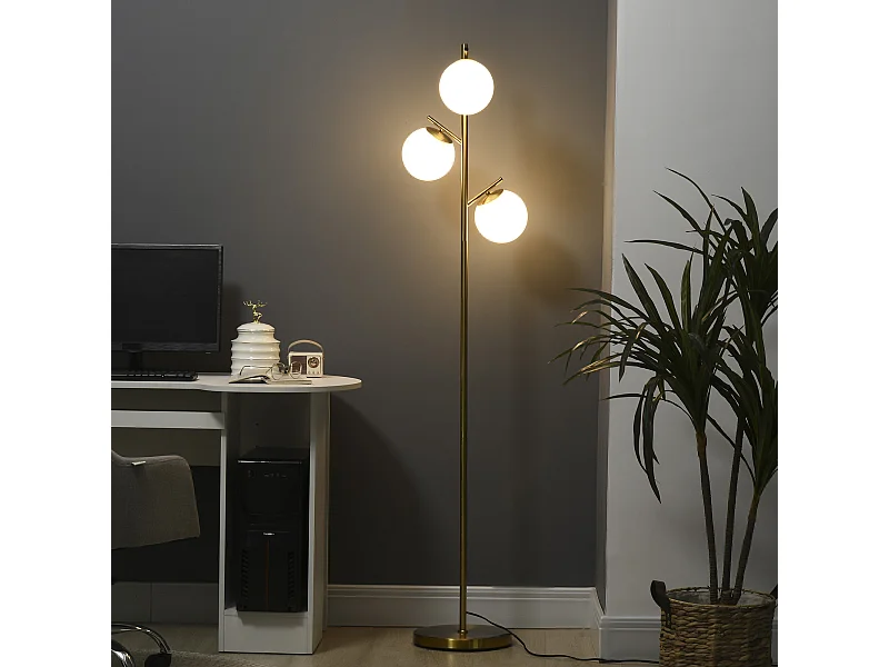 Lampada da terra moderna con 3 punti luce acciaio e vetro