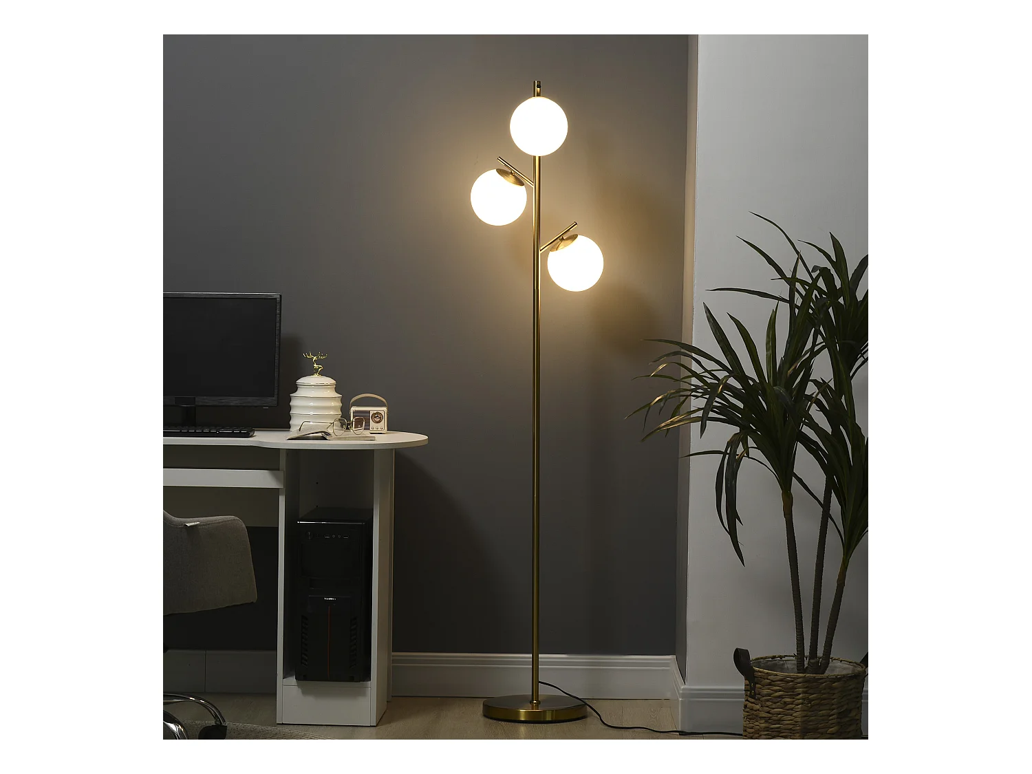 Lampada da terra moderna con 3 punti luce acciaio e vetro