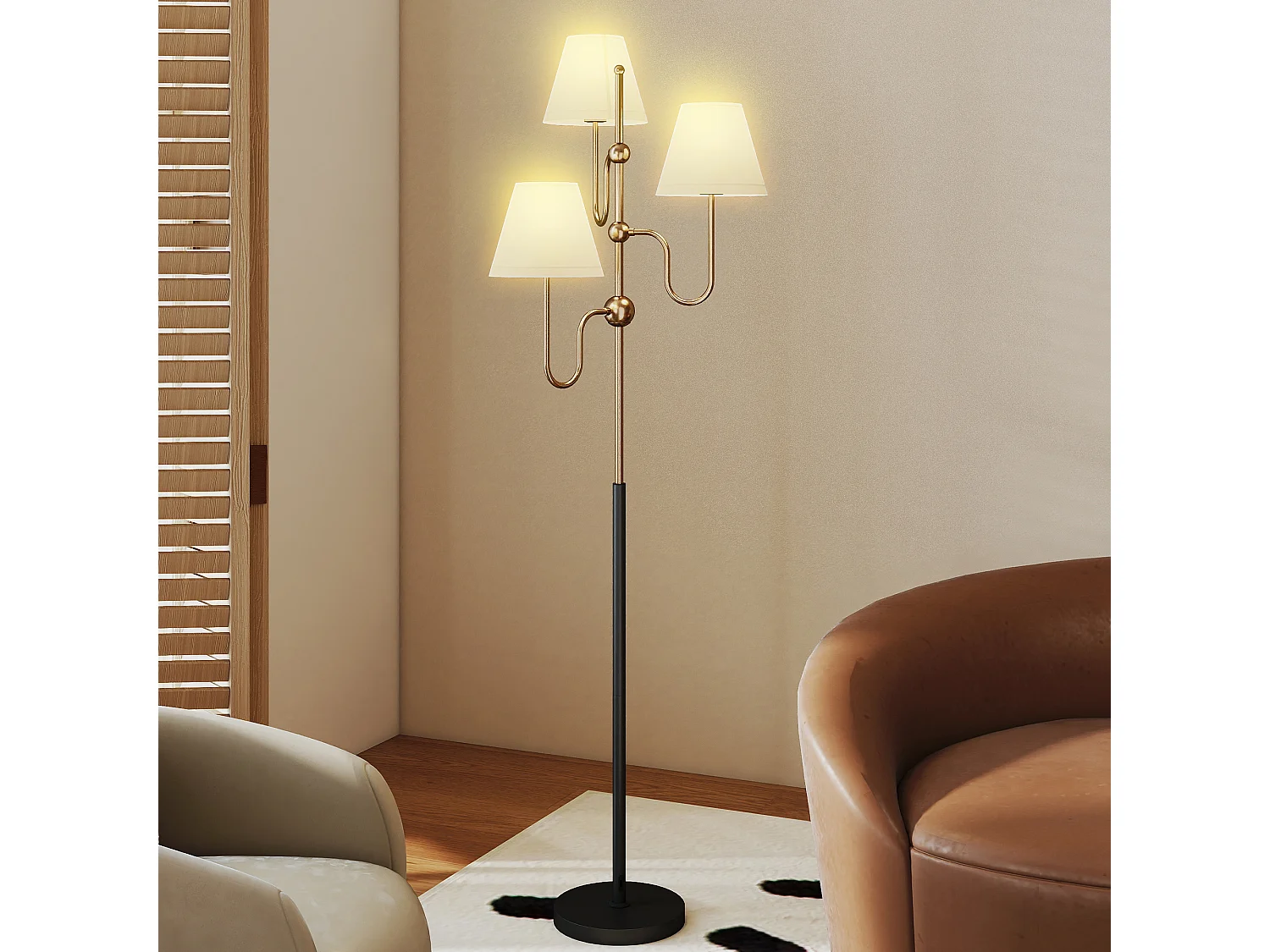 Lampada da terra con 3 punti luce e interruttore a pedale oro