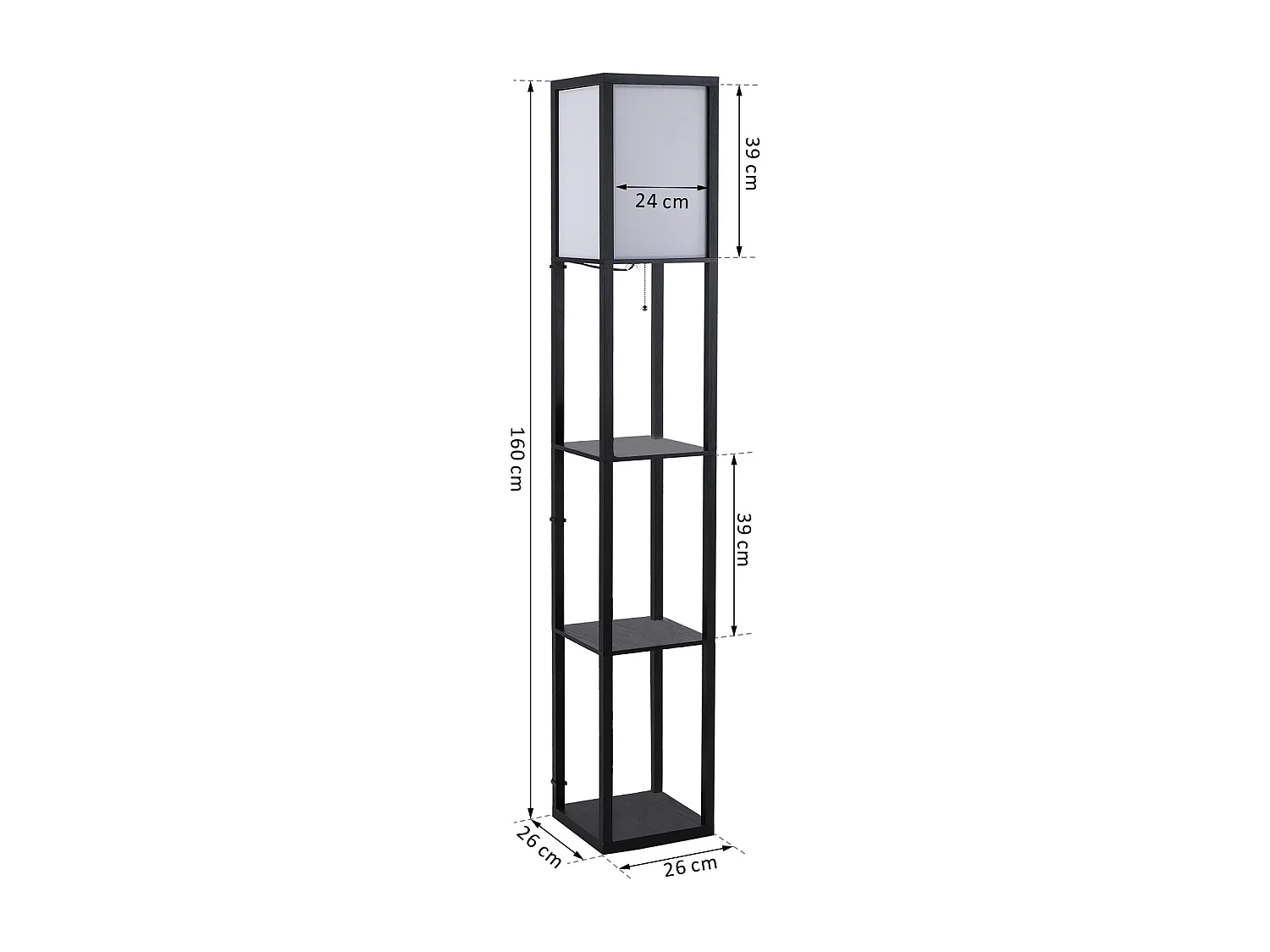 Lampada da terra interna con ripiani in cotone e mdf nero e bianco