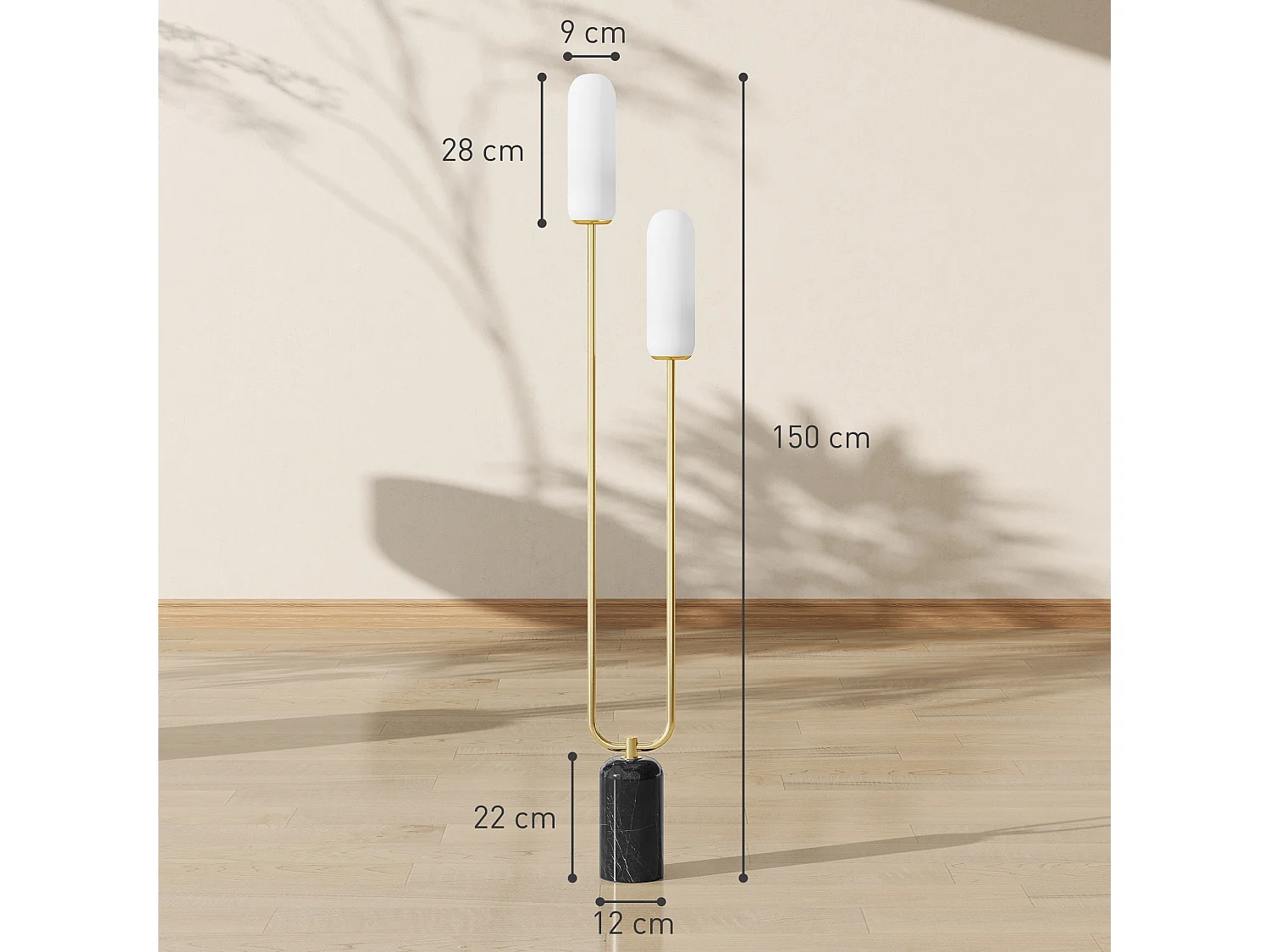 Lampada da terra a u con 2 luci interruttore a pedale bianco nero oro