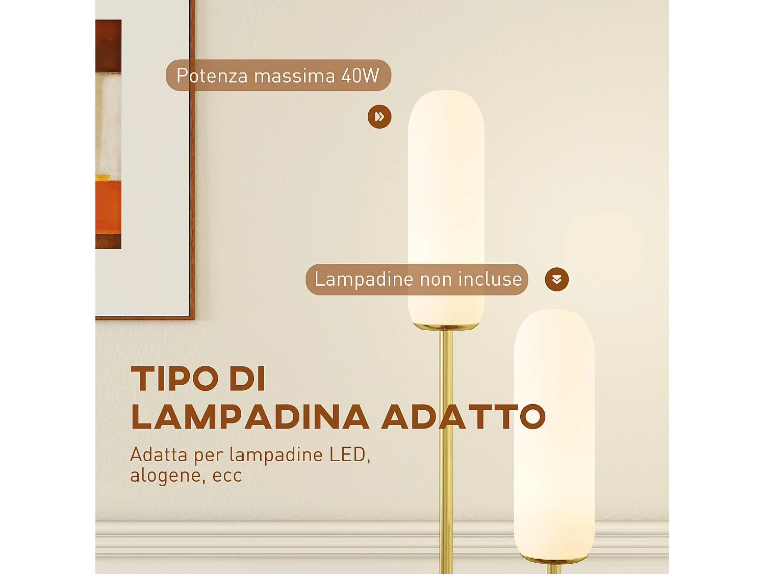 Lampada da terra a u con 2 luci interruttore a pedale bianco nero oro