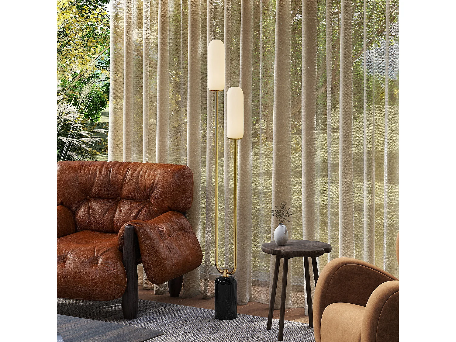 Lampada da terra a u con 2 luci interruttore a pedale bianco nero oro