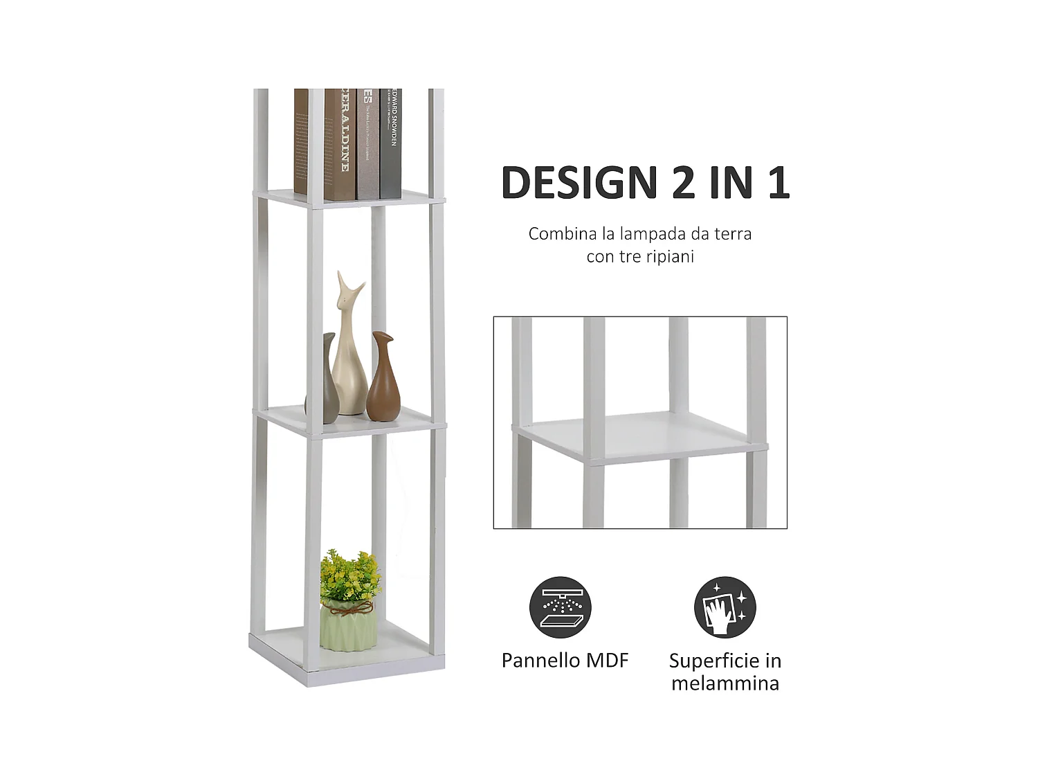 Lampada Moderna Potenza 40W Attacco E27 3 Mensole Integrate