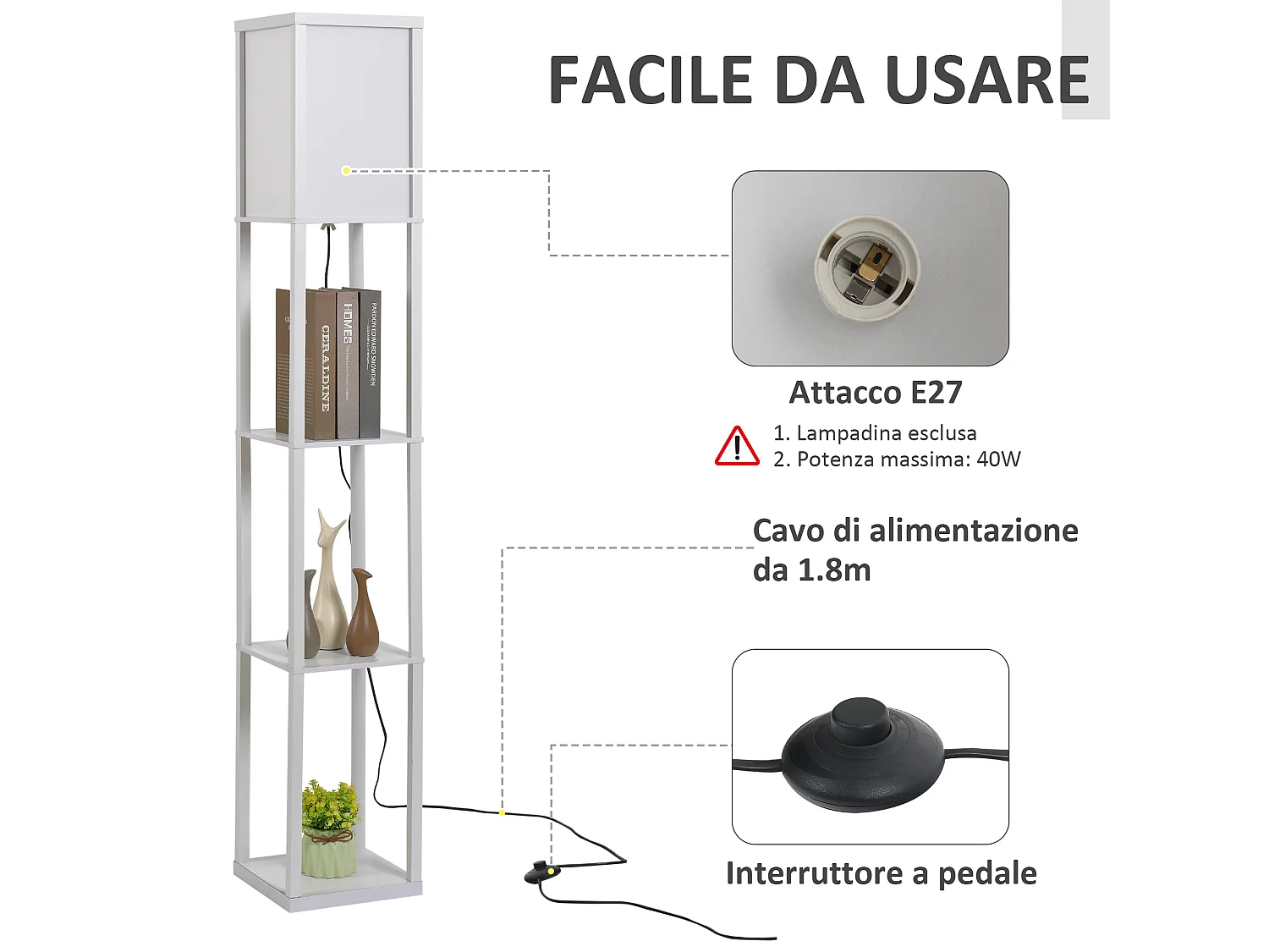 Lampada Moderna Potenza 40W Attacco E27 3 Mensole Integrate