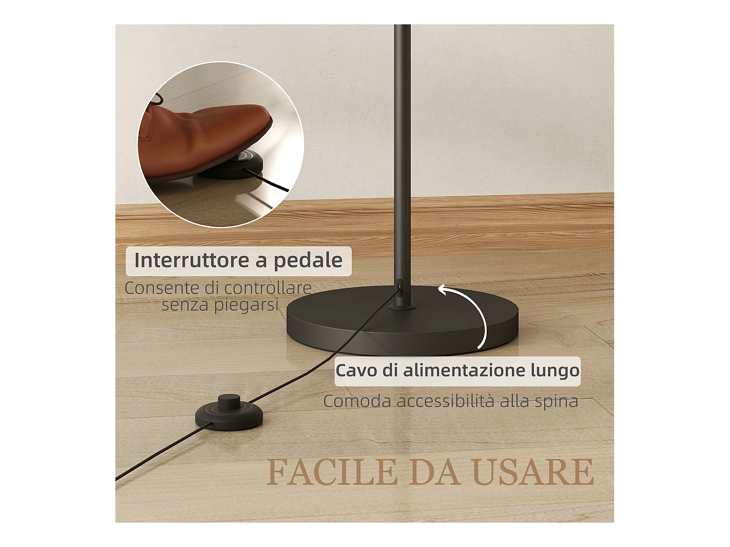 Lampada da terra led regolabile girevole con telecomando e timer nero