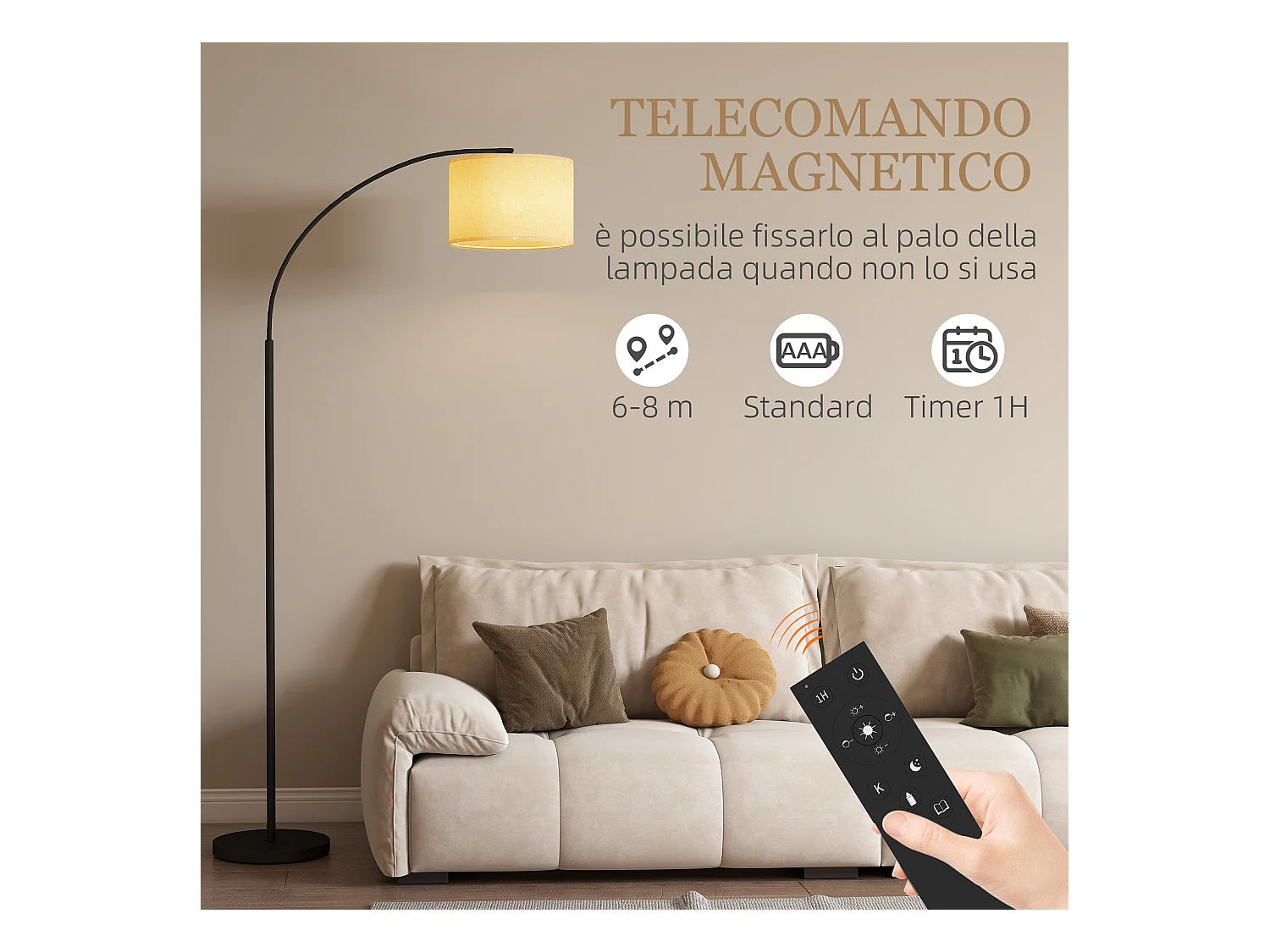 Lampada da terra led regolabile girevole con telecomando e timer nero